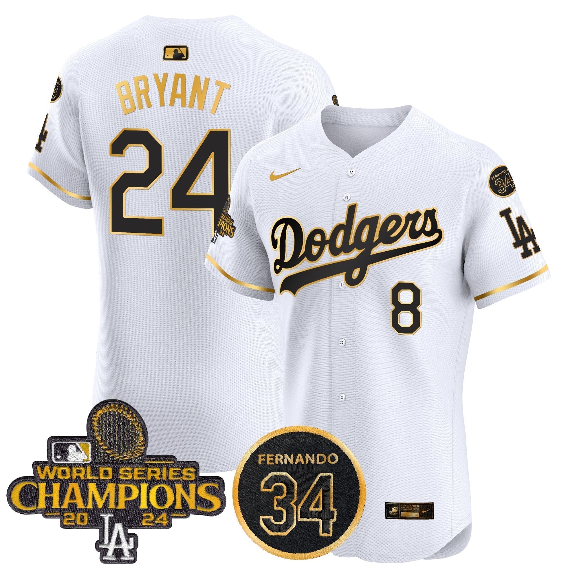 Dodgers 2024 World Series Champions Gold Trim Vapor Premier Elite Jersey V2 - Stitched
