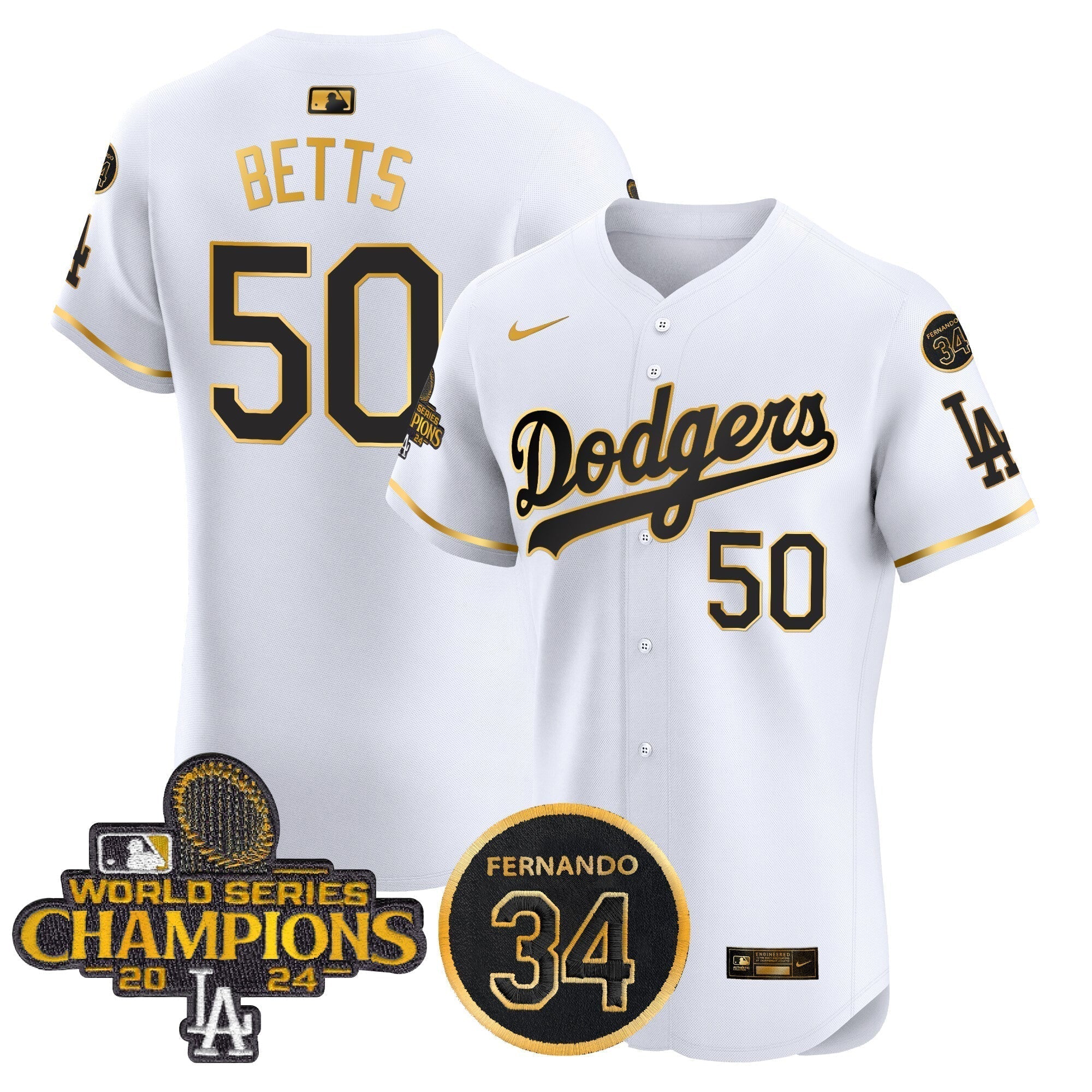Dodgers 2024 World Series Champions Gold Trim Vapor Premier Elite Jersey V2 - Stitched