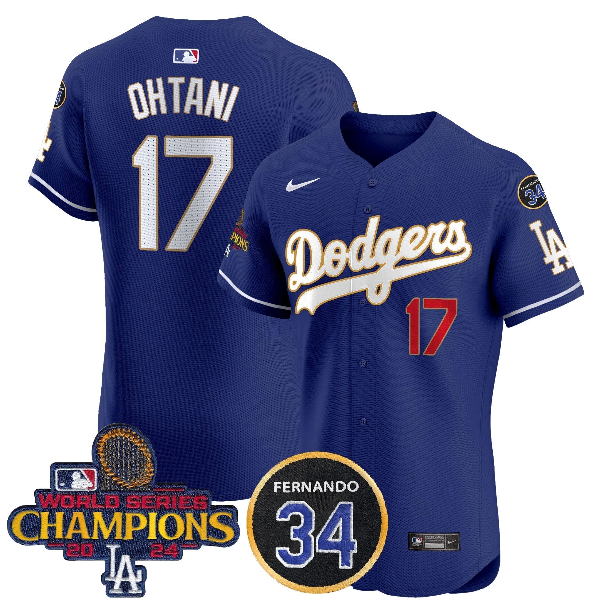 Dodgers 2024 World Series Champions Gold Trim Vapor Premier Elite Jersey V2 - Stitched