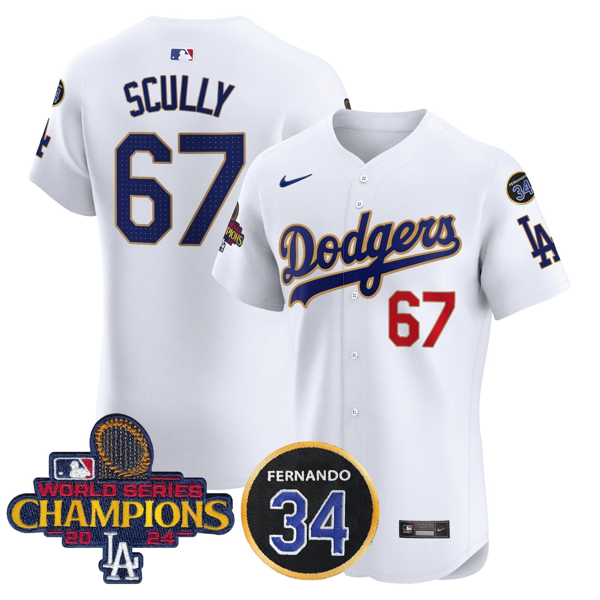 Dodgers 2024 World Series Champions Gold Trim Vapor Premier Elite Jersey V2 - Stitched