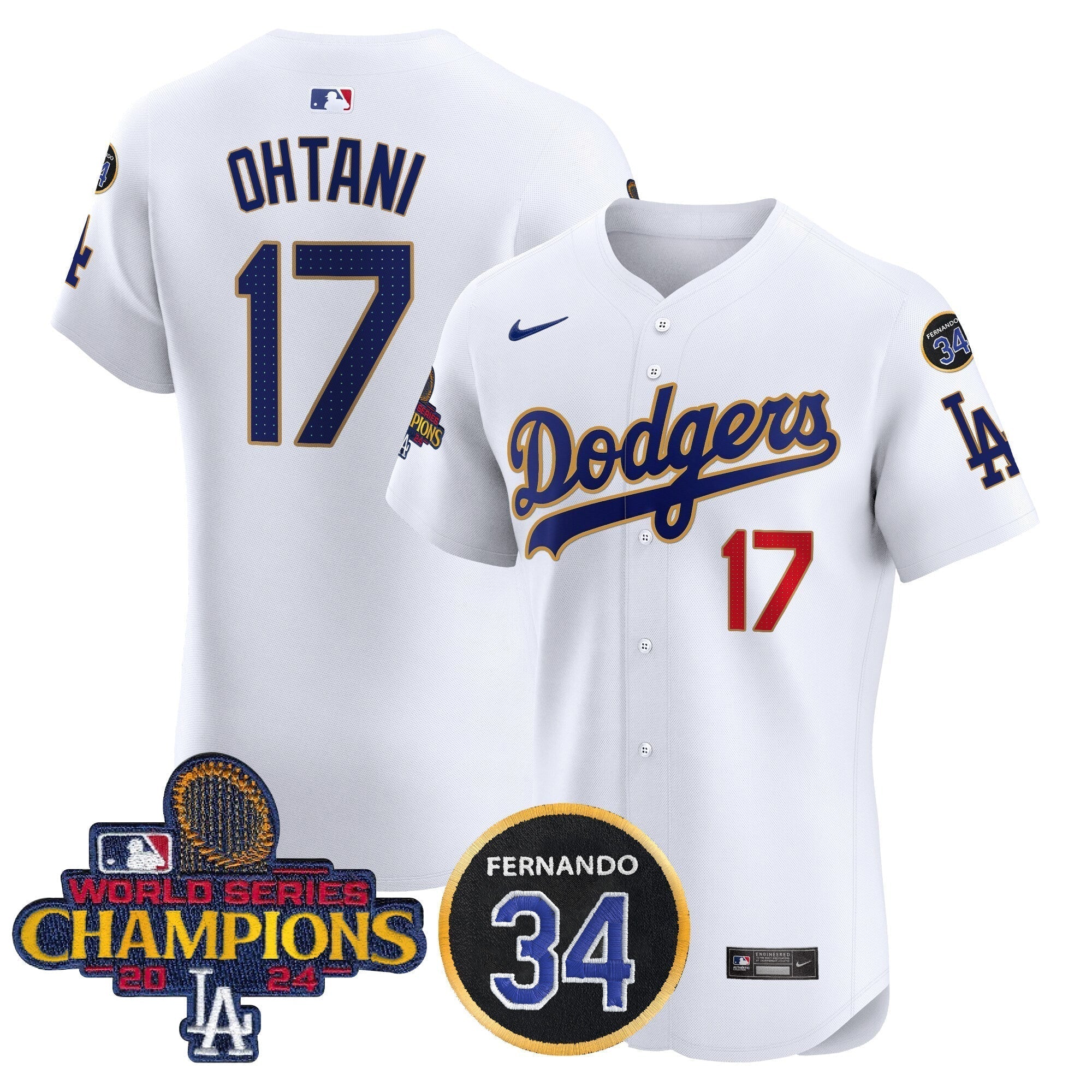 Dodgers 2024 World Series Champions Gold Trim Vapor Premier Elite Jersey V2 - Stitched