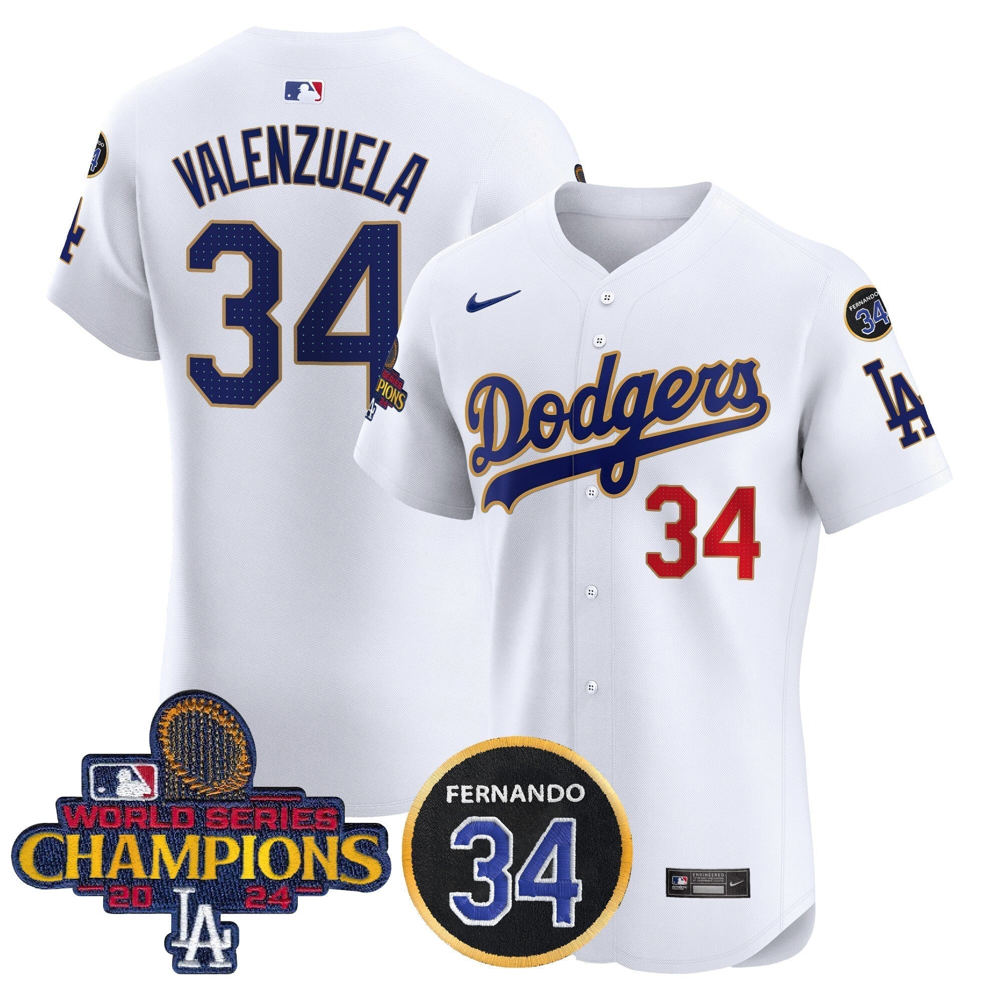 Dodgers 2024 World Series Champions Gold Trim Vapor Premier Elite Jersey V2 - Stitched