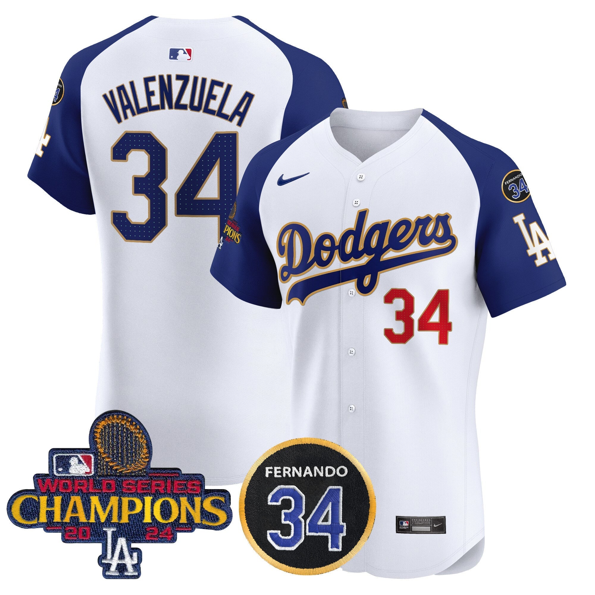 Dodgers 2024 World Series Champions Gold Trim Vapor Premier Elite Jersey V2 - Stitched