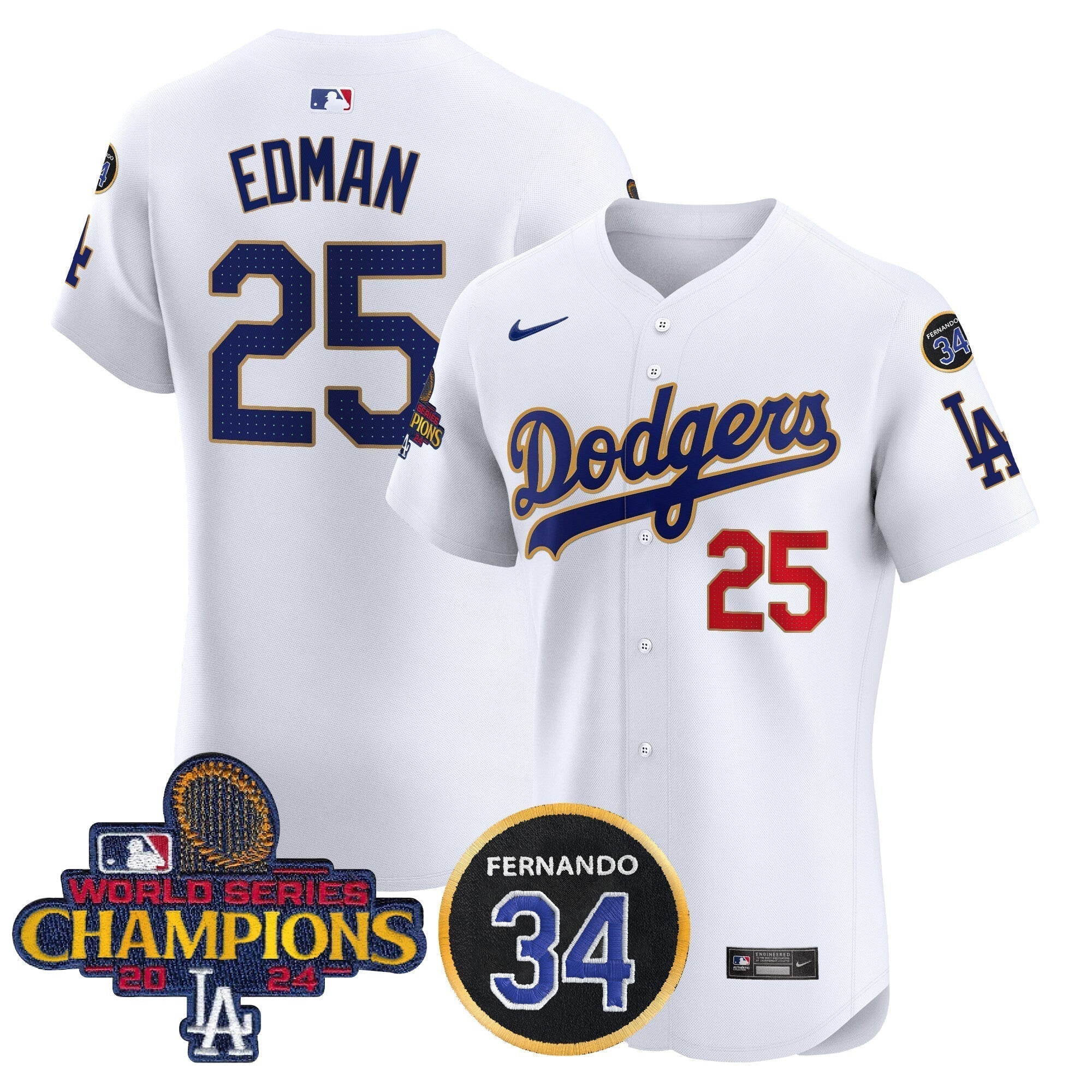 Dodgers 2024 World Series Champions Gold Trim Vapor Premier Elite Jersey V2 - Stitched