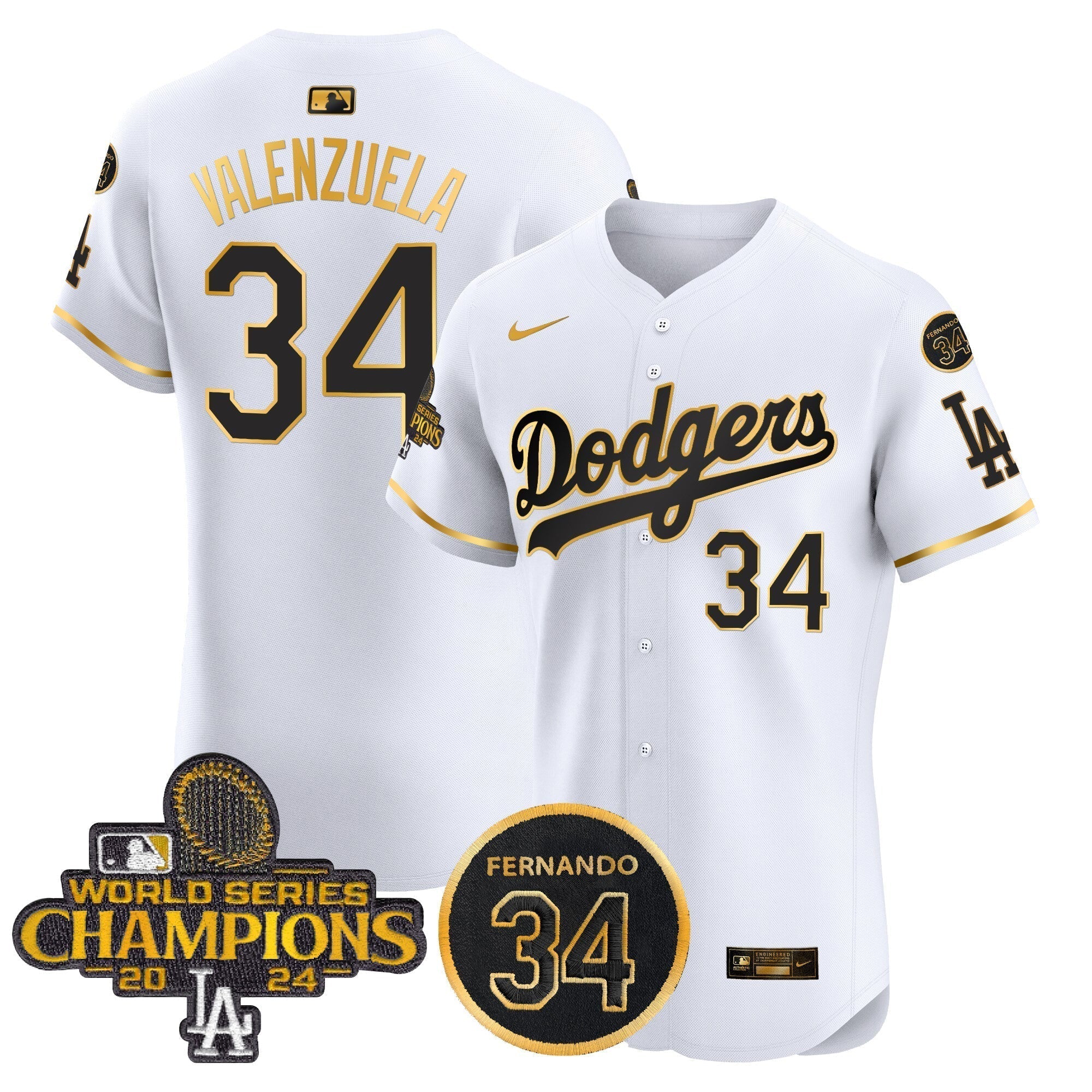Dodgers 2024 World Series Champions Gold Trim Vapor Premier Elite Jersey V2 - Stitched