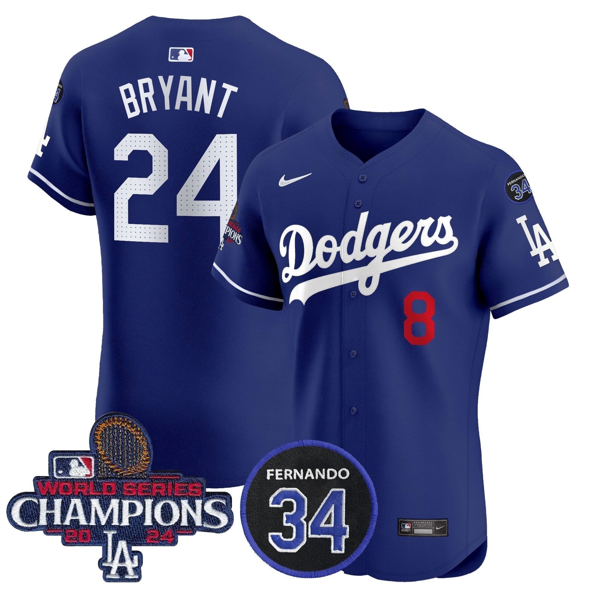 Dodgers 2024 World Series Champions Patch Vapor Premier Elite Jersey V2 - Stitched