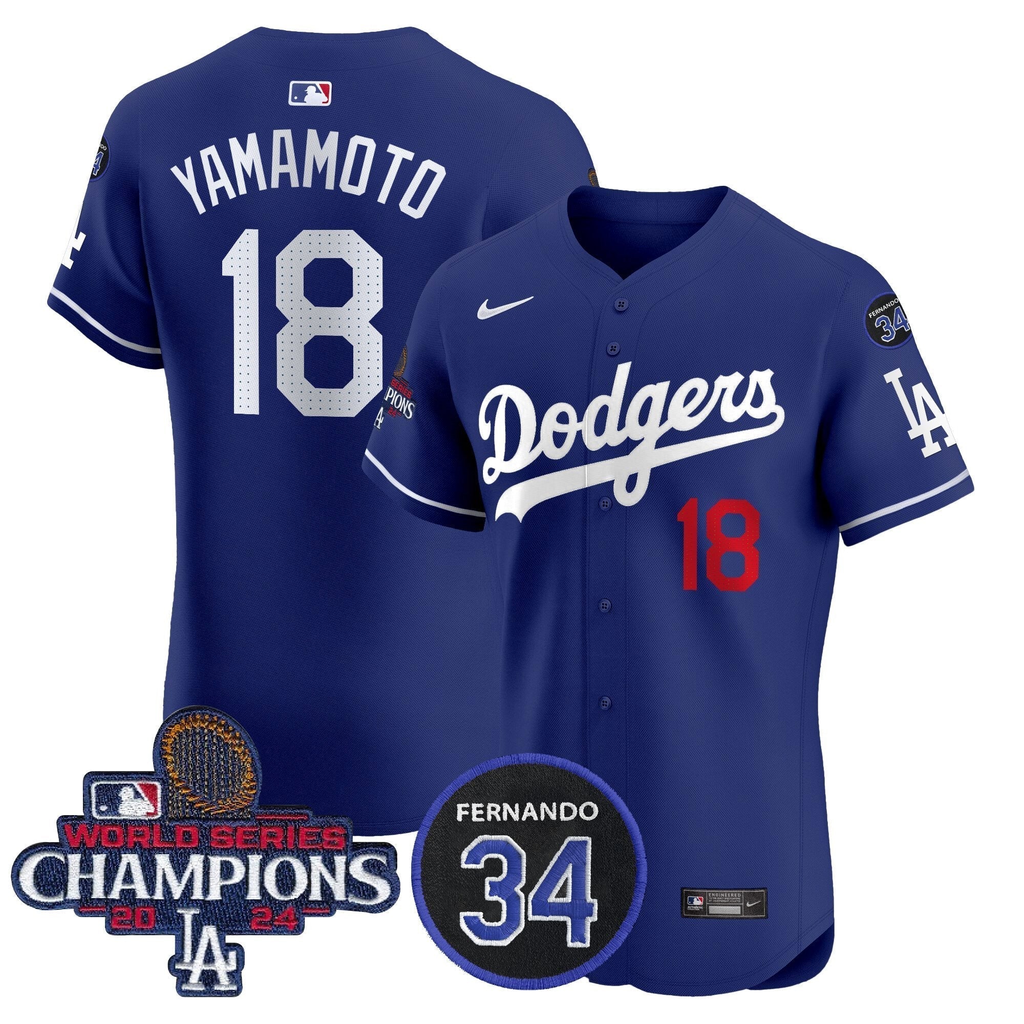 Dodgers 2024 World Series Champions Patch Vapor Premier Elite Jersey V2 - Stitched