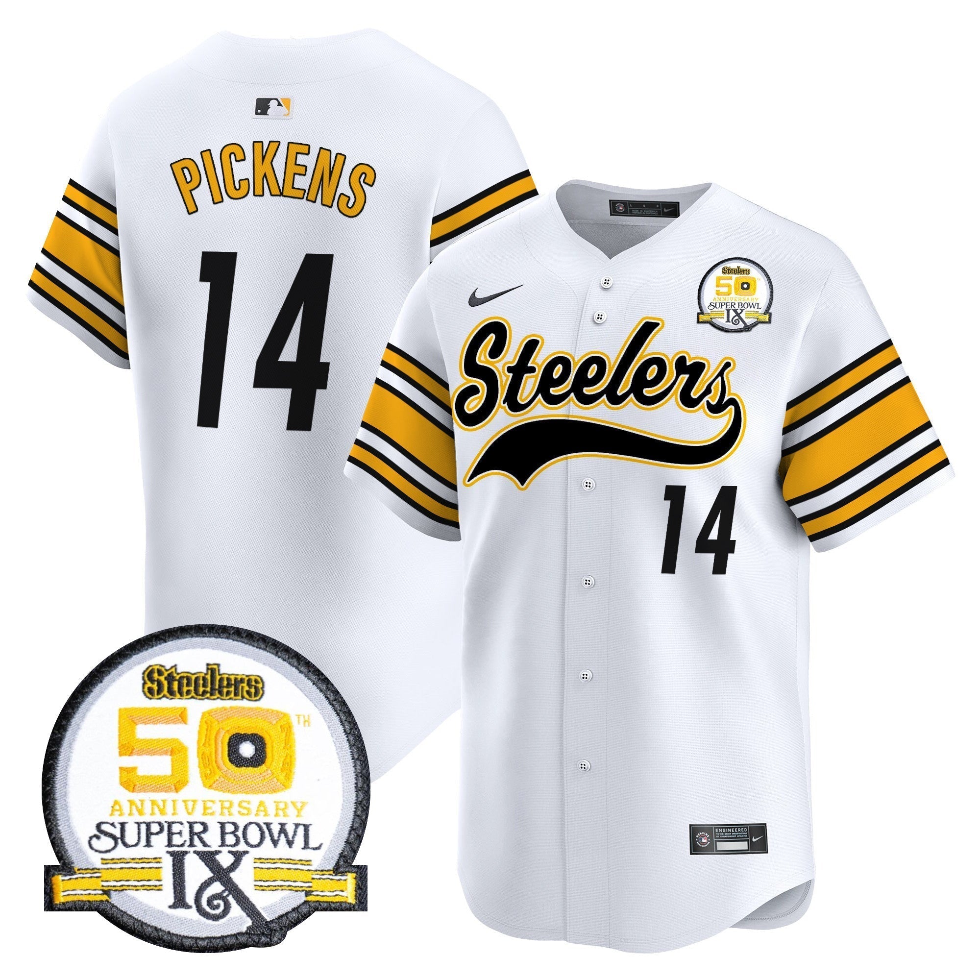 Steelers 50th Anniversary Of Super Bowl IX Patch Vapor Premier Baseball Jersey - Stitched