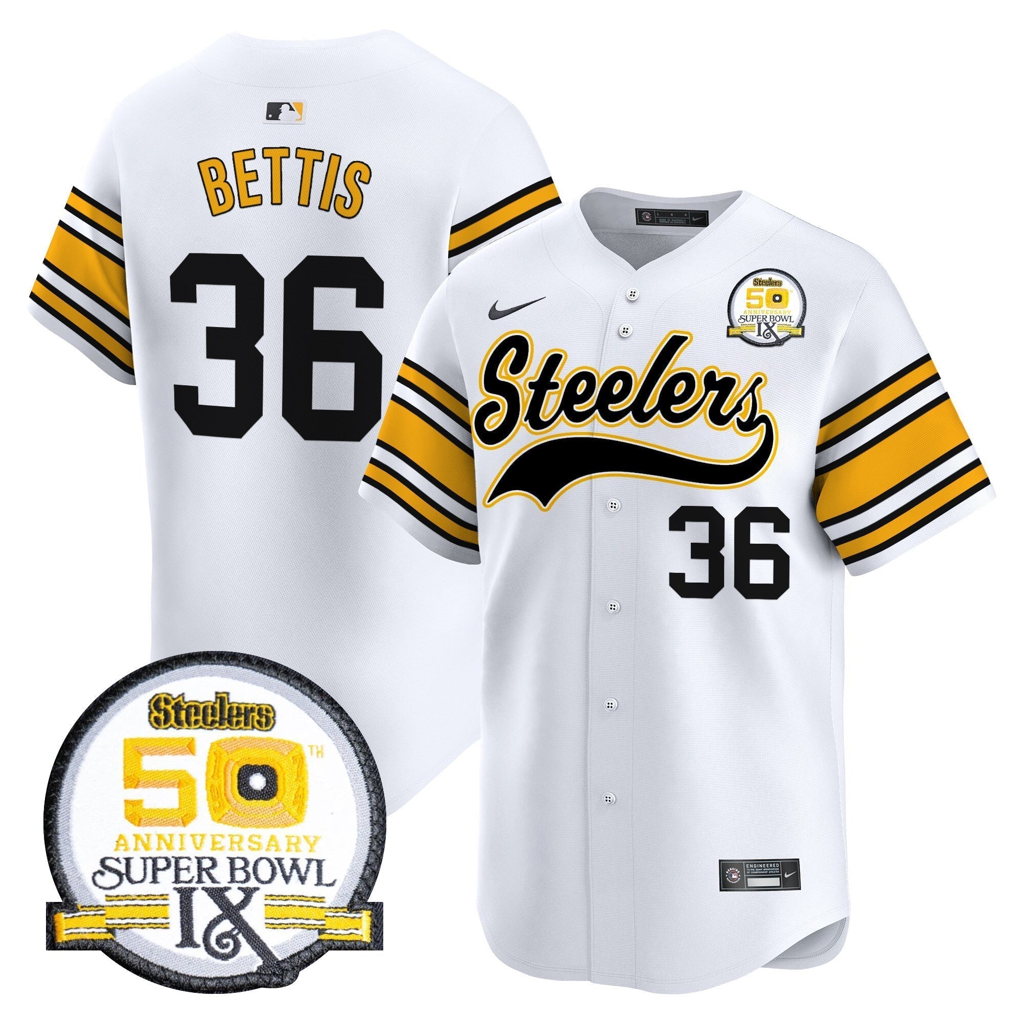 Steelers 50th Anniversary Of Super Bowl IX Patch Vapor Premier Baseball Jersey - Stitched