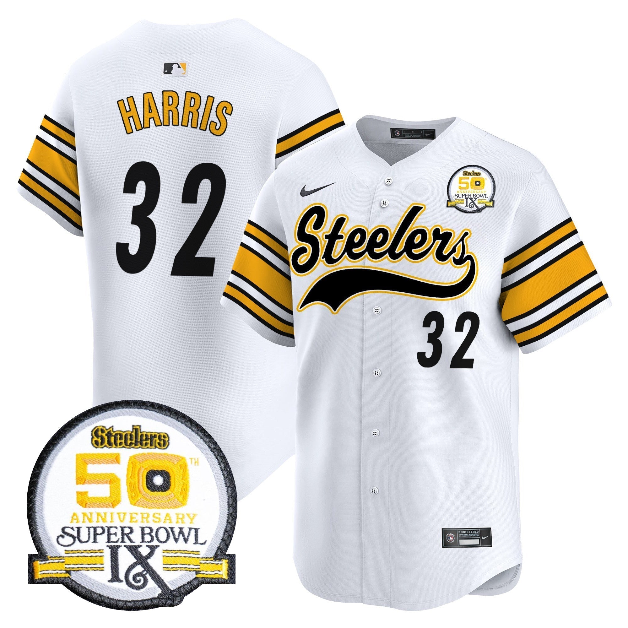 Steelers 50th Anniversary Of Super Bowl IX Patch Vapor Premier Baseball Jersey - Stitched
