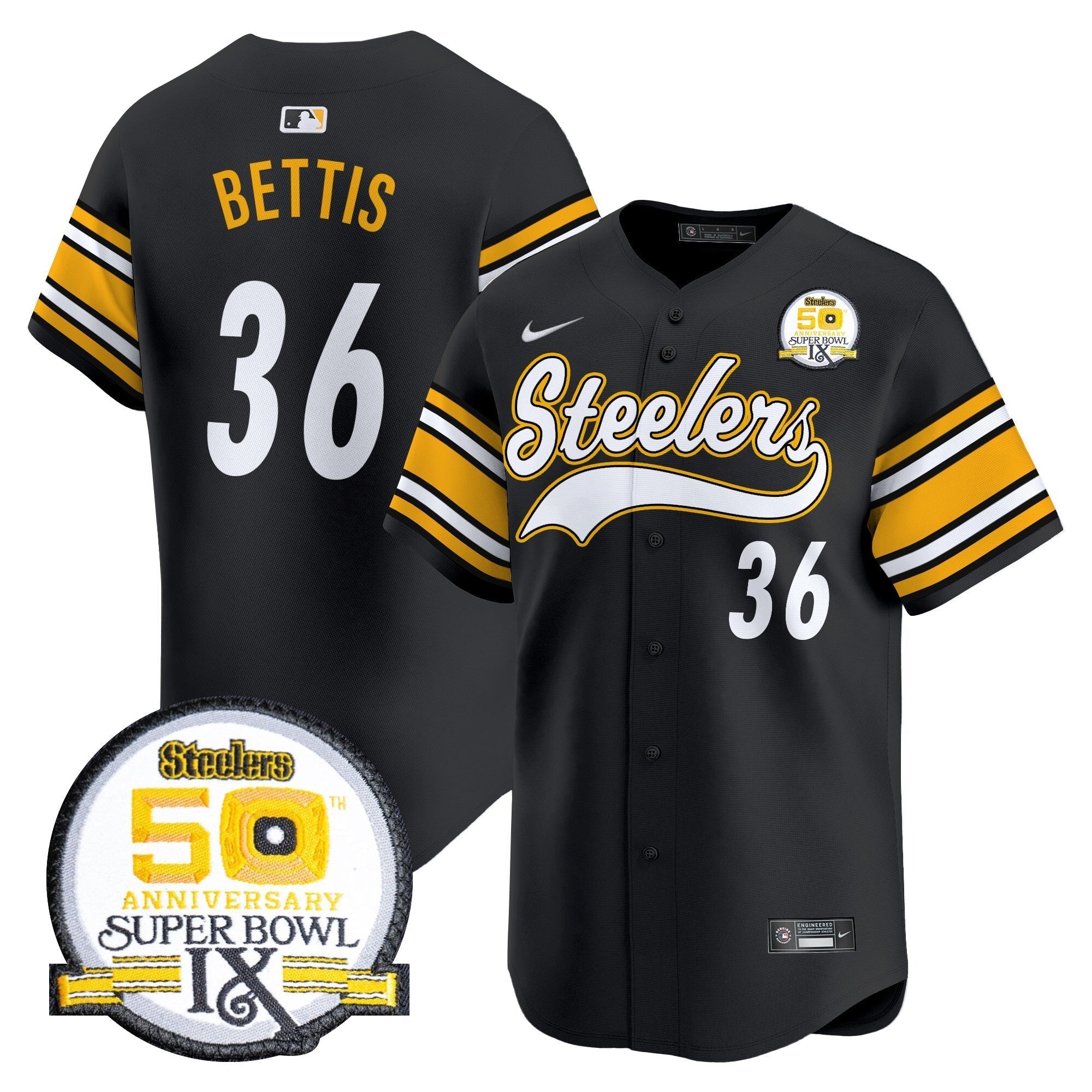 Steelers 50th Anniversary Of Super Bowl IX Patch Vapor Premier Baseball Jersey - Stitched