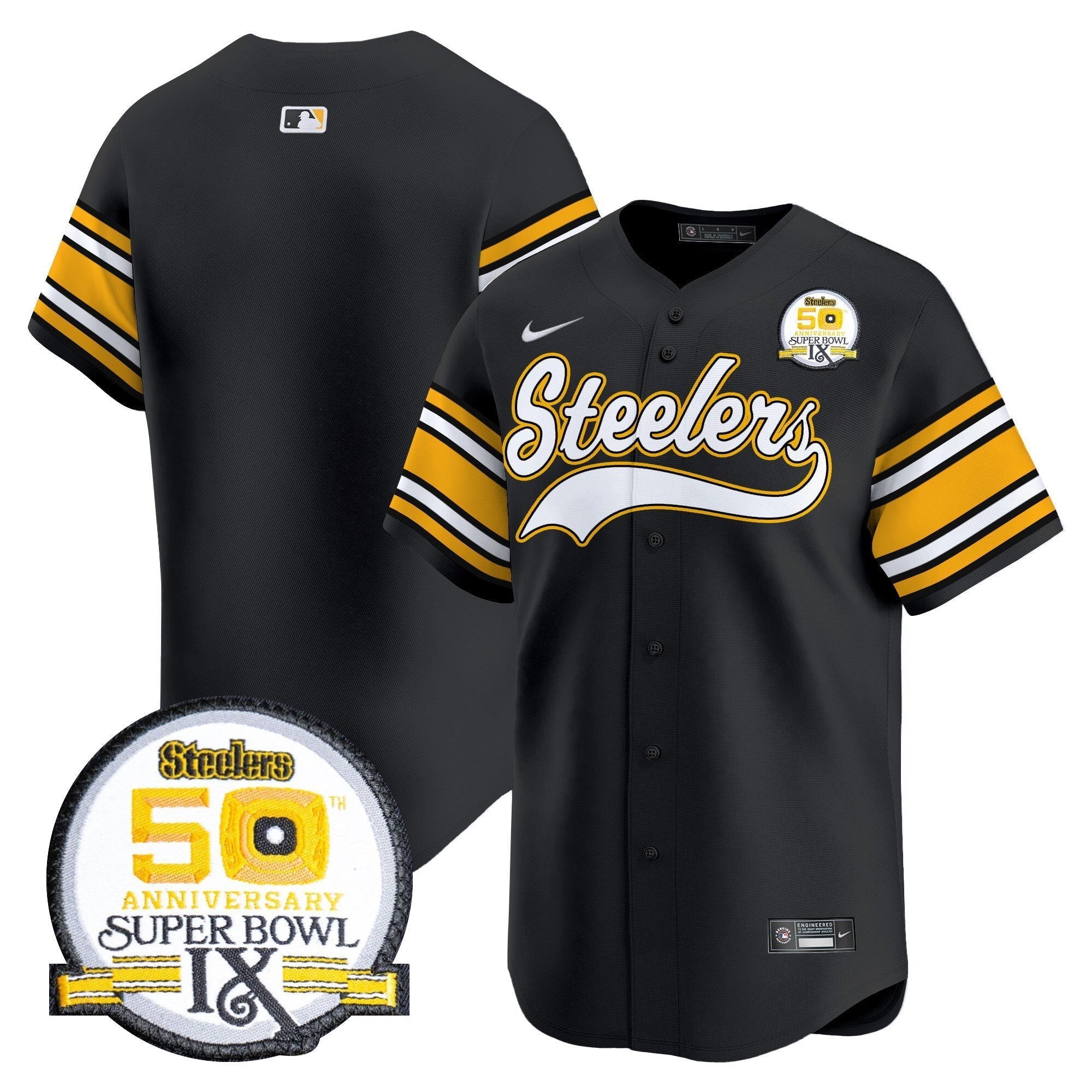 Steelers 50th Anniversary Of Super Bowl IX Patch Vapor Premier Baseball Jersey - Stitched