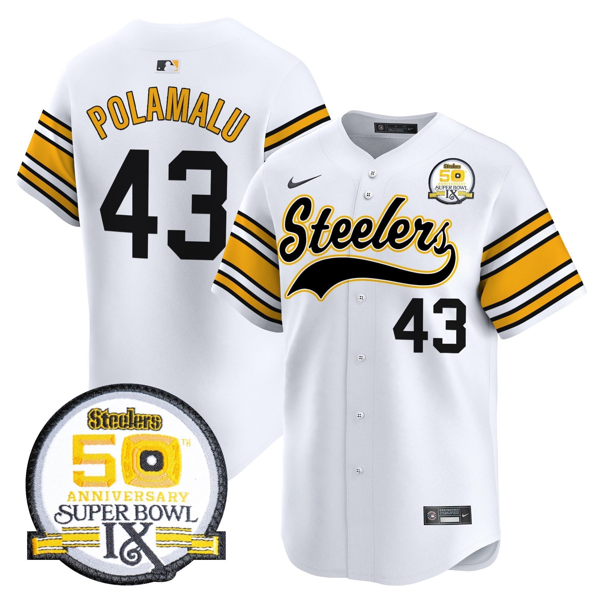 Steelers 50th Anniversary Of Super Bowl IX Patch Vapor Premier Baseball Jersey - Stitched