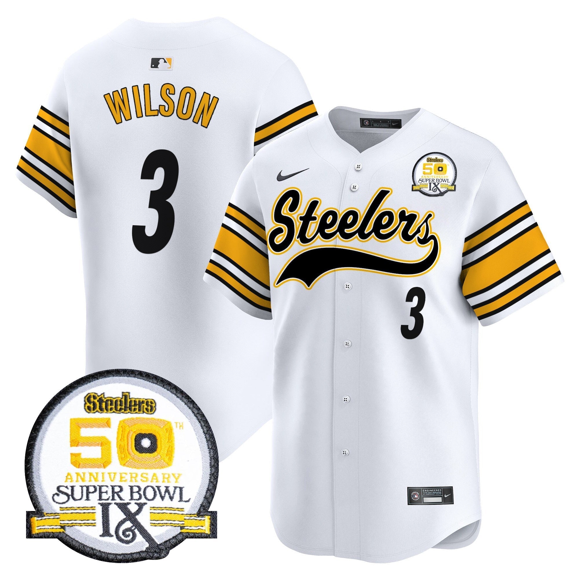 Steelers 50th Anniversary Of Super Bowl IX Patch Vapor Premier Baseball Jersey - Stitched