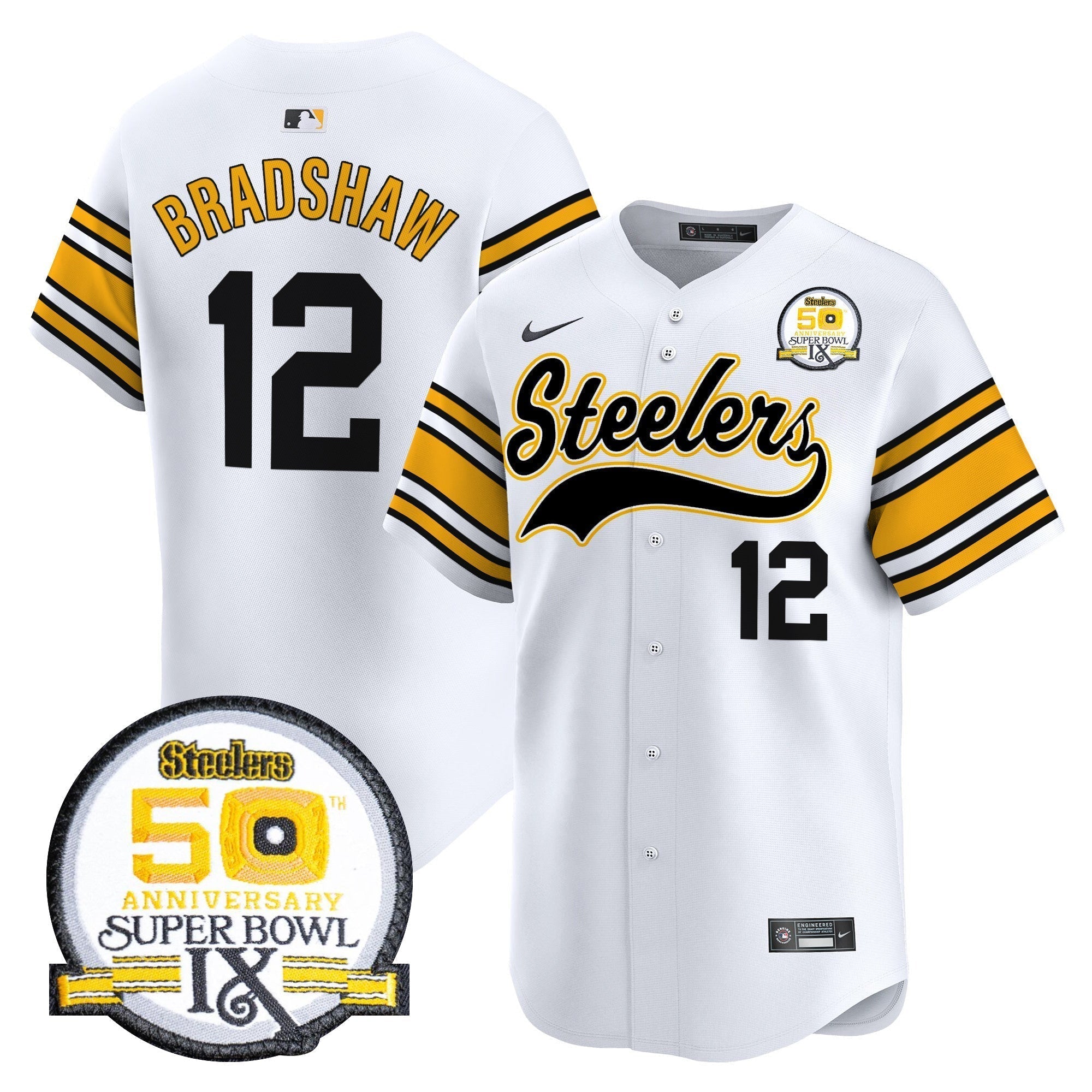 Steelers 50th Anniversary Of Super Bowl IX Patch Vapor Premier Baseball Jersey - Stitched