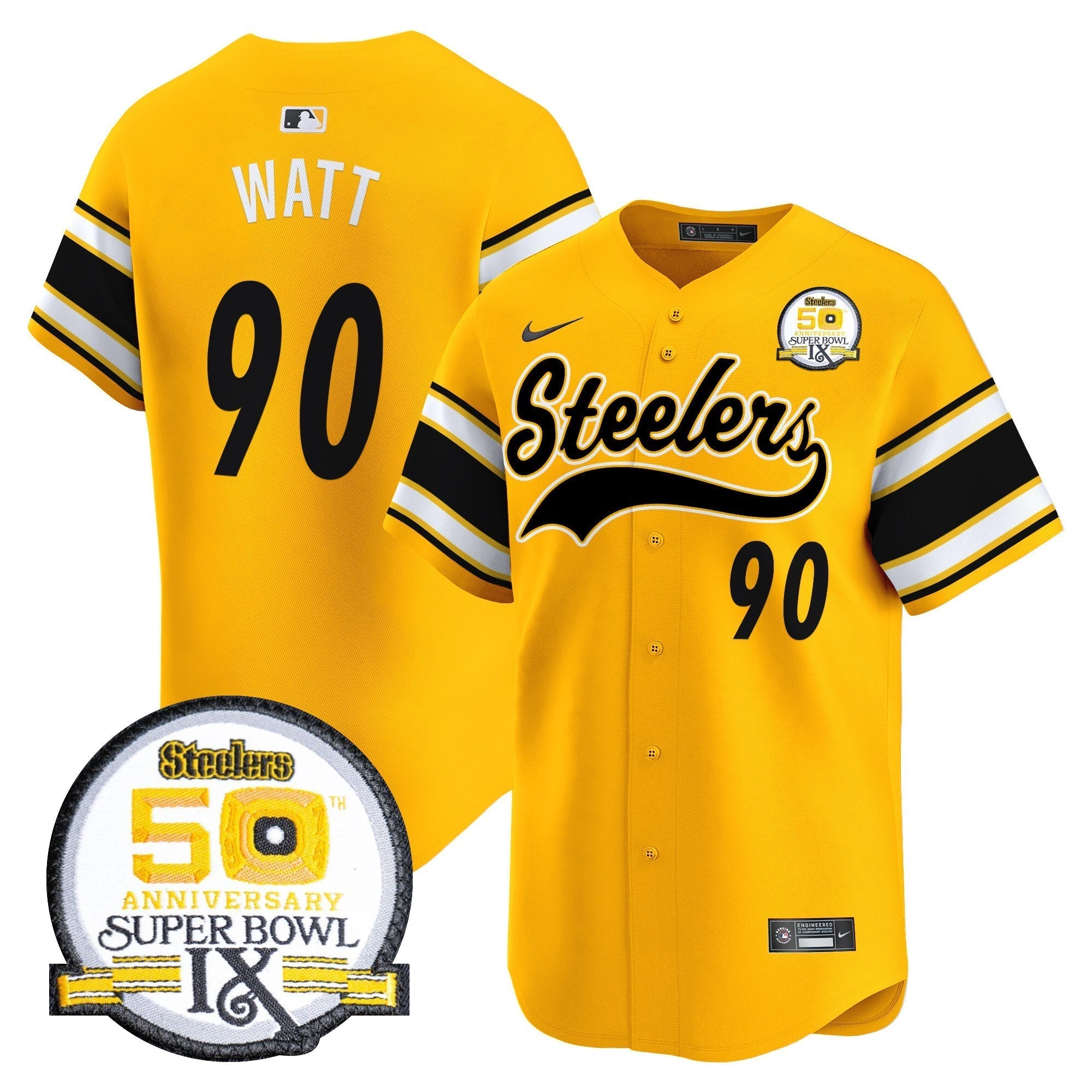 Steelers 50th Anniversary Of Super Bowl IX Patch Vapor Premier Baseball Jersey - Stitched