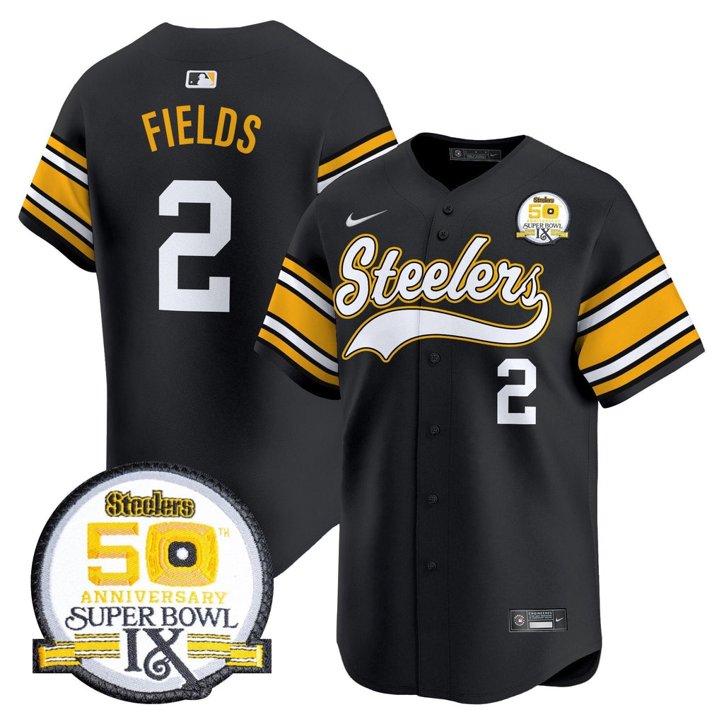 Steelers 50th Anniversary Of Super Bowl IX Patch Vapor Premier Baseball Jersey - Stitched