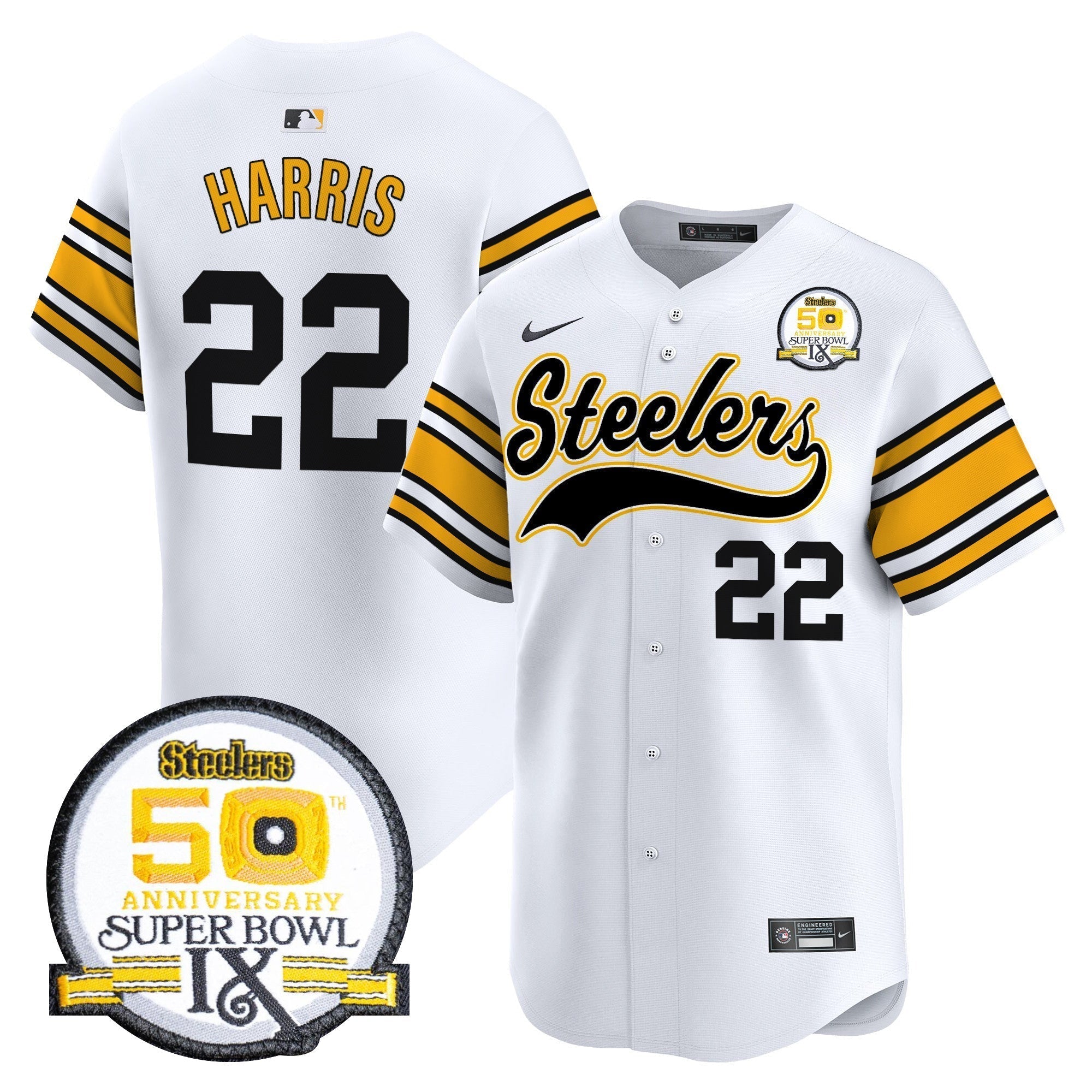 Steelers 50th Anniversary Of Super Bowl IX Patch Vapor Premier Baseball Jersey - Stitched