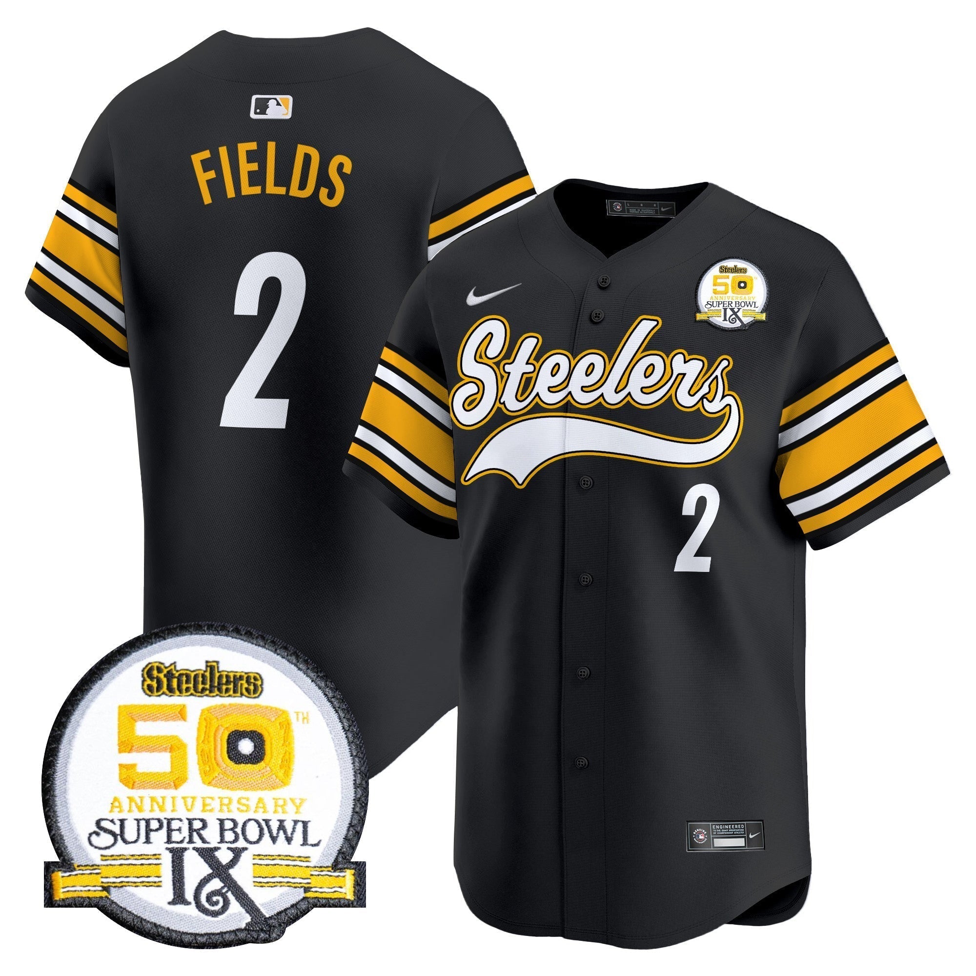 Steelers 50th Anniversary Of Super Bowl IX Patch Vapor Premier Baseball Jersey - Stitched