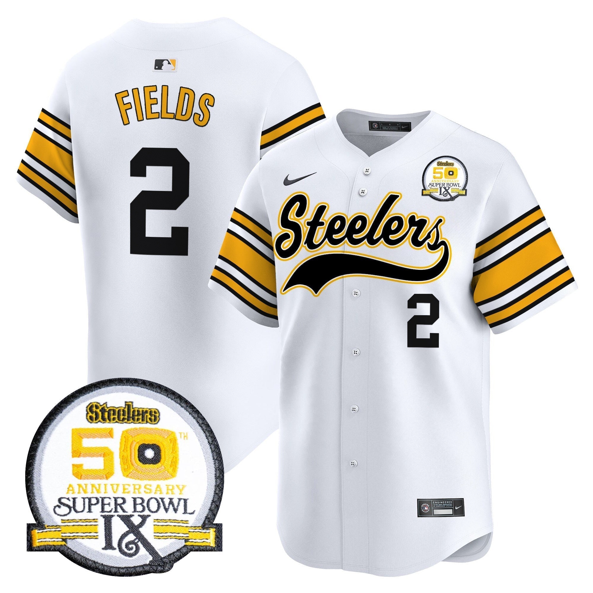 Steelers 50th Anniversary Of Super Bowl IX Patch Vapor Premier Baseball Jersey - Stitched