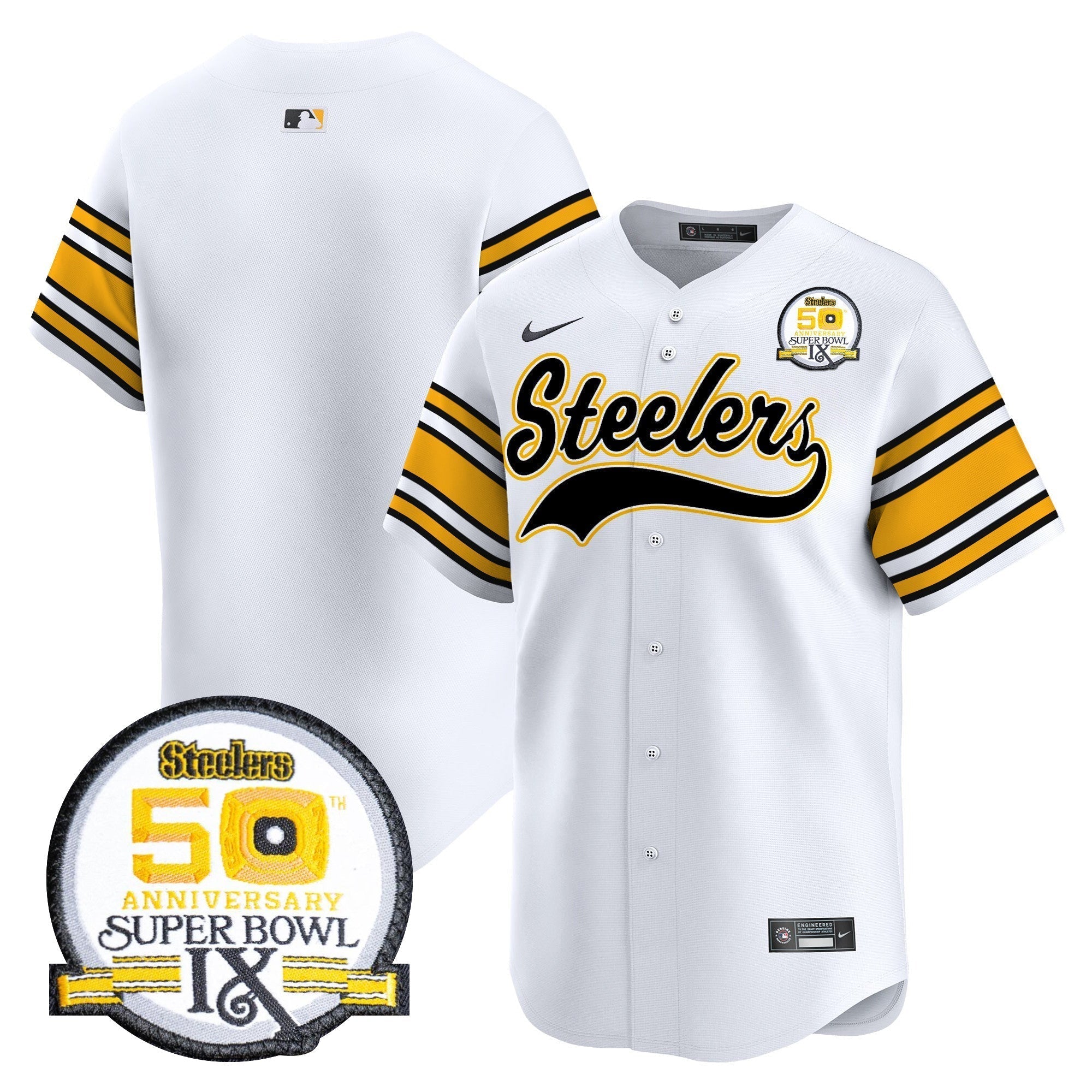 Steelers 50th Anniversary Of Super Bowl IX Patch Vapor Premier Baseball Jersey - Stitched