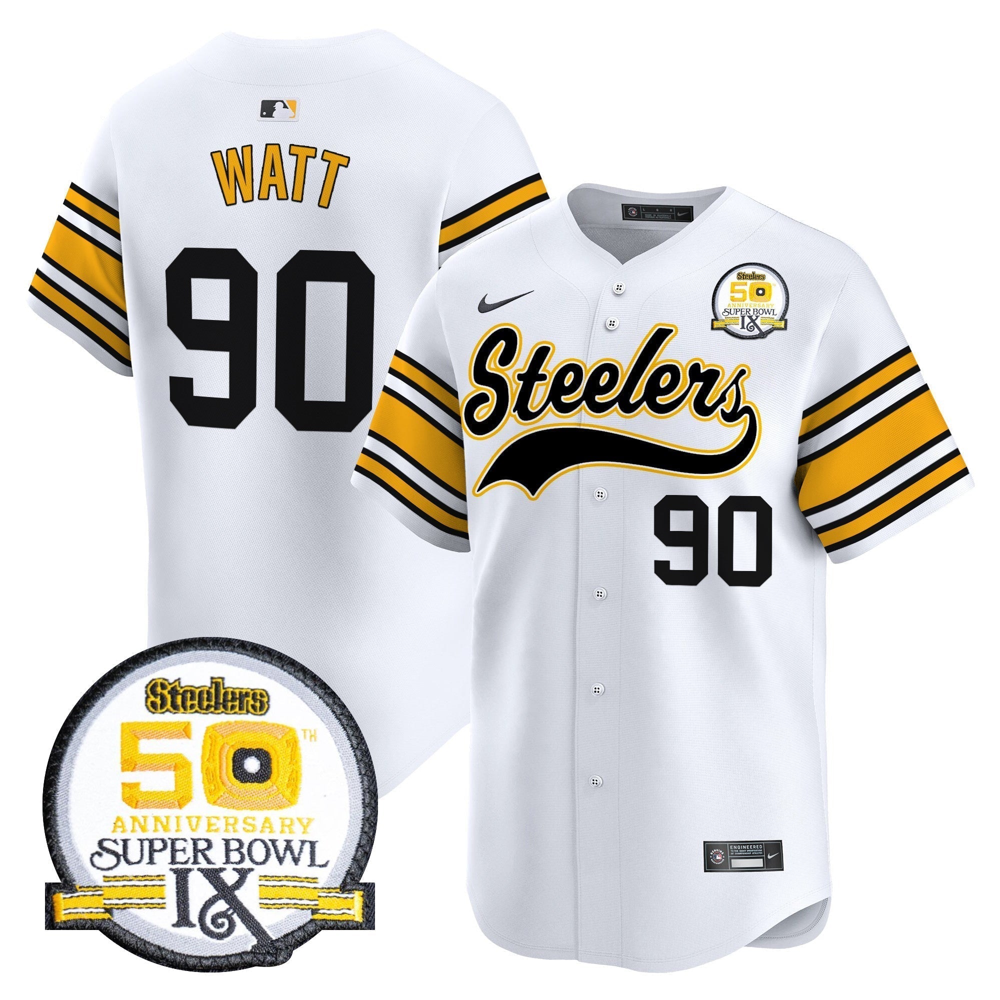 Steelers 50th Anniversary Of Super Bowl IX Patch Vapor Premier Baseball Jersey - Stitched