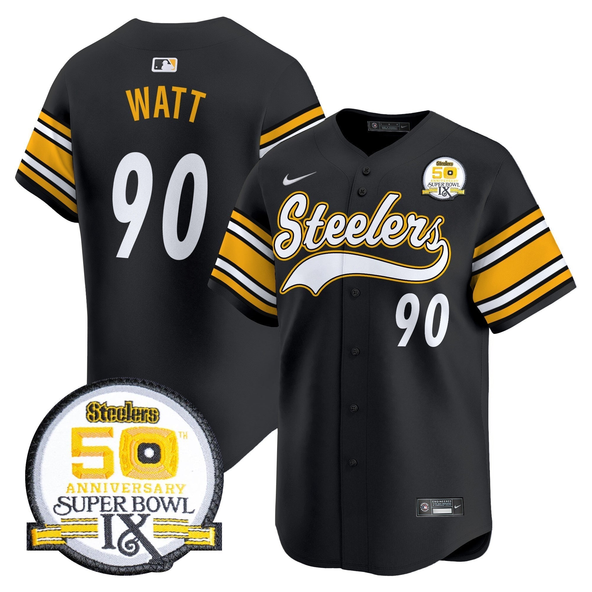 Steelers 50th Anniversary Of Super Bowl IX Patch Vapor Premier Baseball Jersey - Stitched