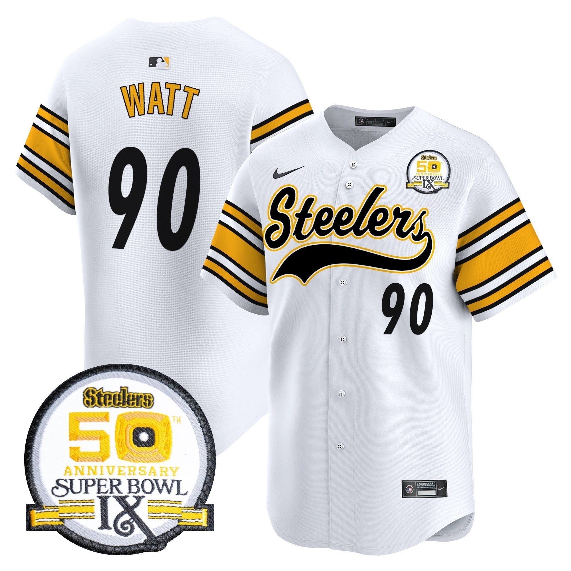 Steelers 50th Anniversary Of Super Bowl IX Patch Vapor Premier Baseball Jersey - Stitched