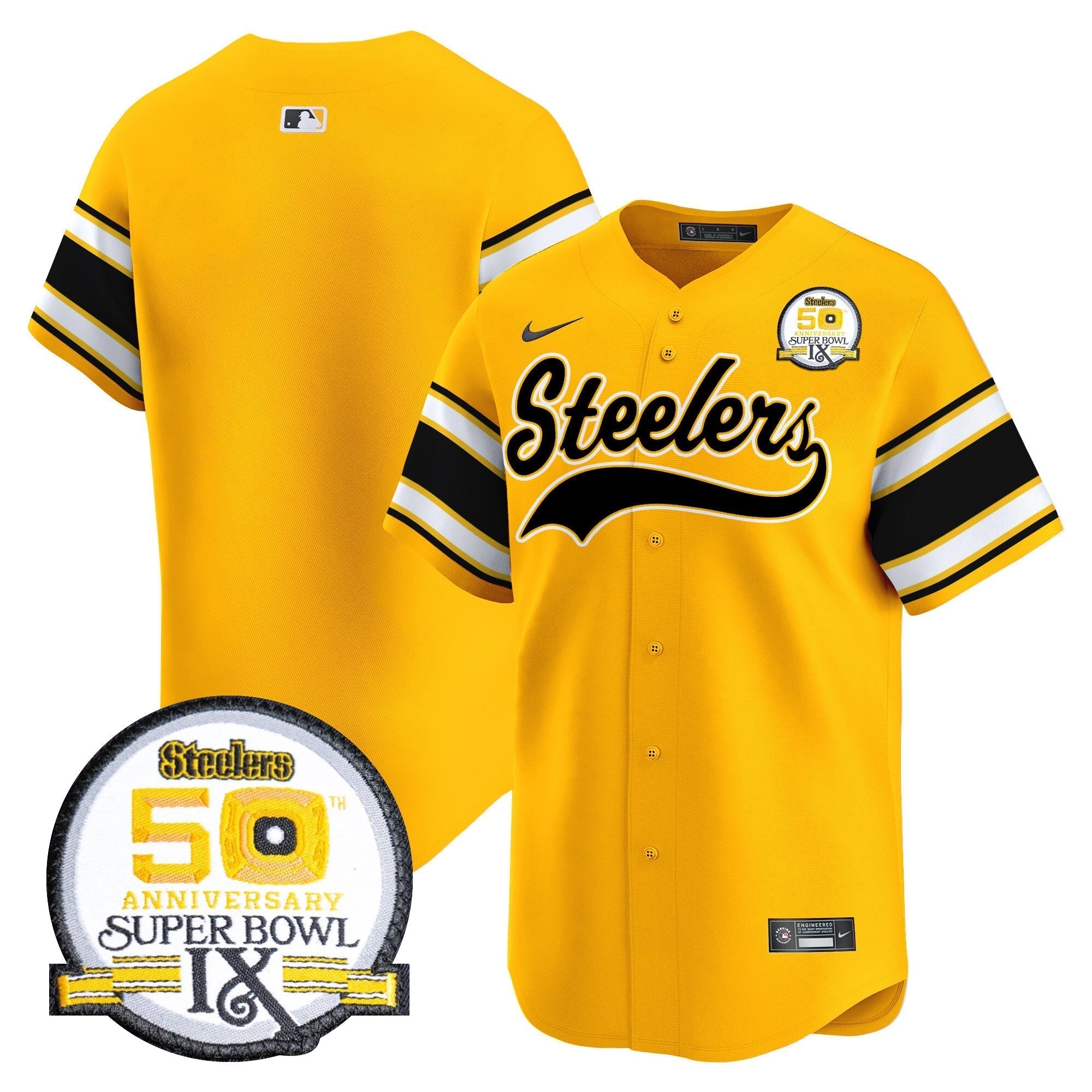 Steelers 50th Anniversary Of Super Bowl IX Patch Vapor Premier Baseball Jersey - Stitched