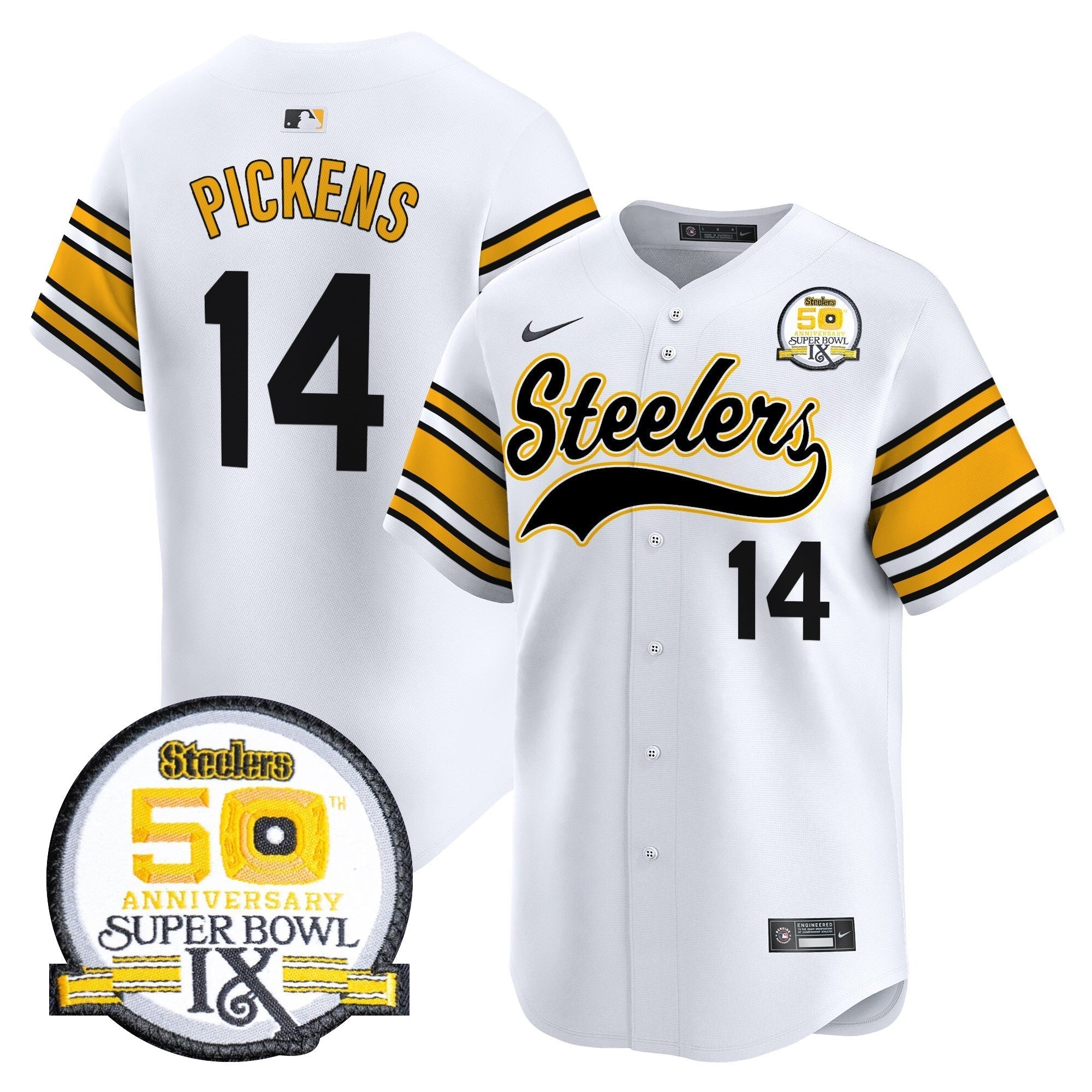 Steelers 50th Anniversary Of Super Bowl IX Patch Vapor Premier Baseball Jersey - Stitched