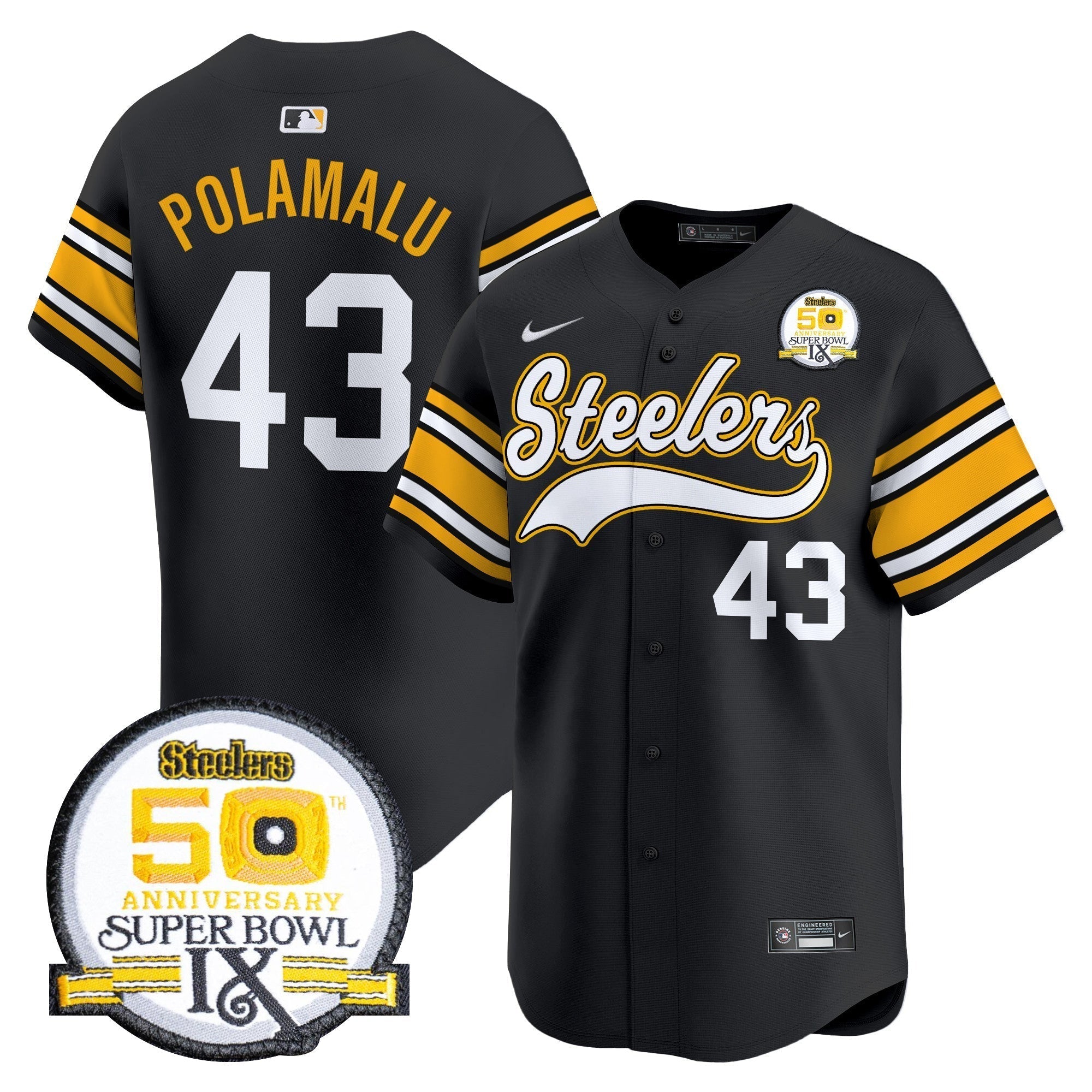 Steelers 50th Anniversary Of Super Bowl IX Patch Vapor Premier Baseball Jersey - Stitched