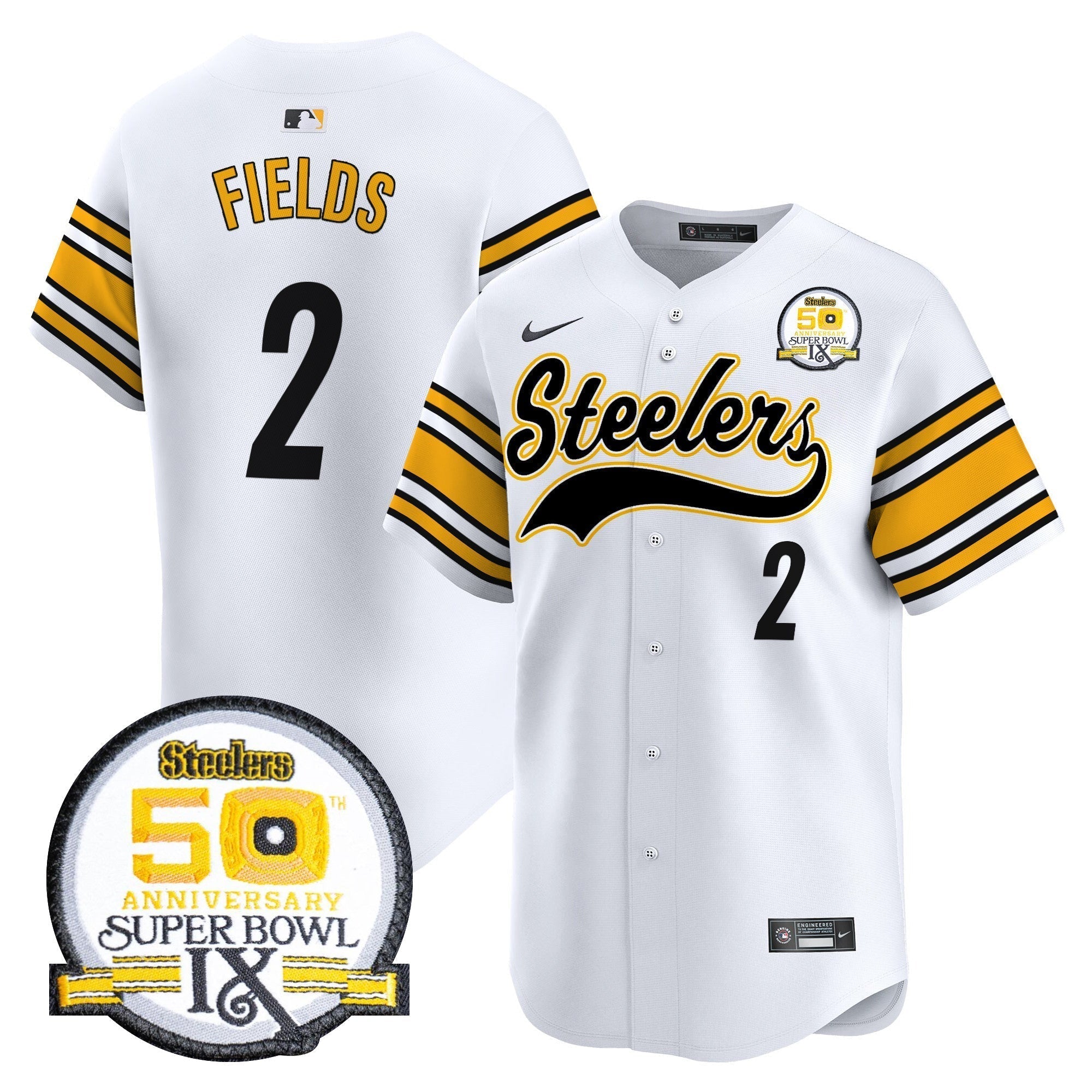 Steelers 50th Anniversary Of Super Bowl IX Patch Vapor Premier Baseball Jersey - Stitched