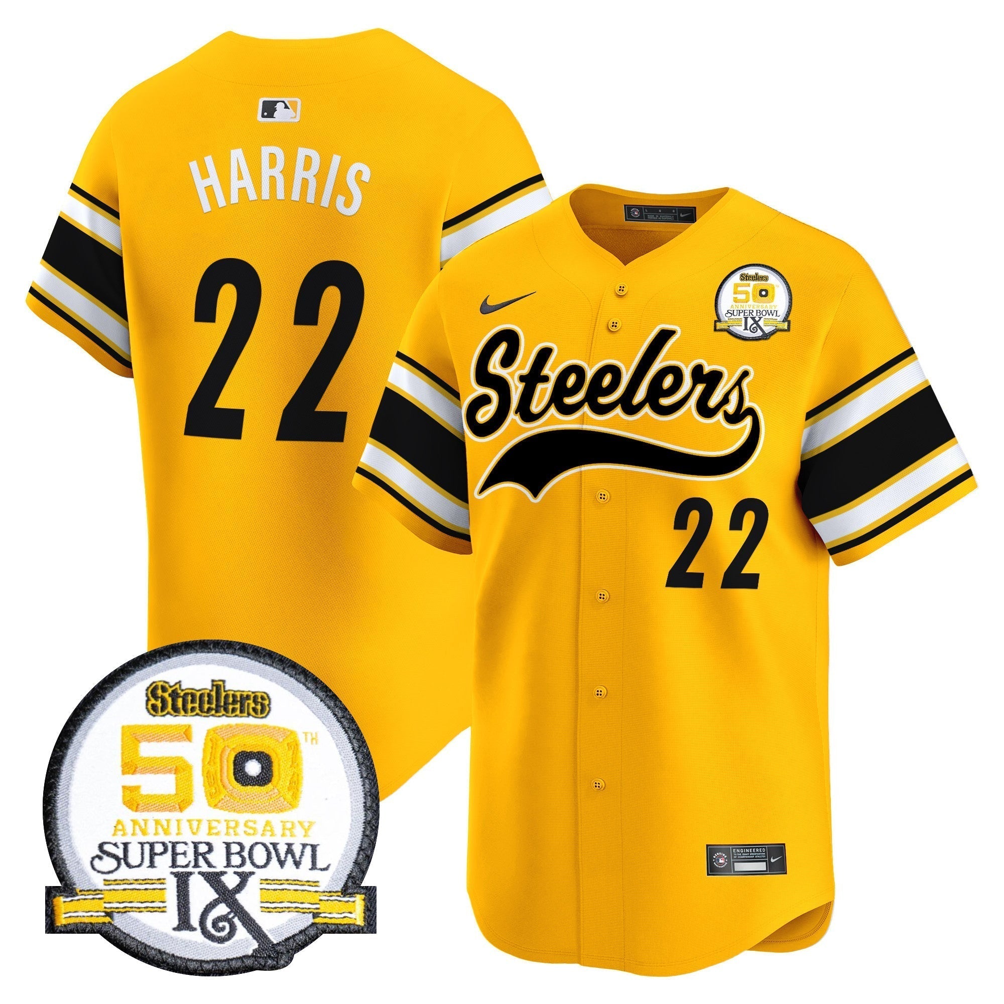 Steelers 50th Anniversary Of Super Bowl IX Patch Vapor Premier Baseball Jersey - Stitched
