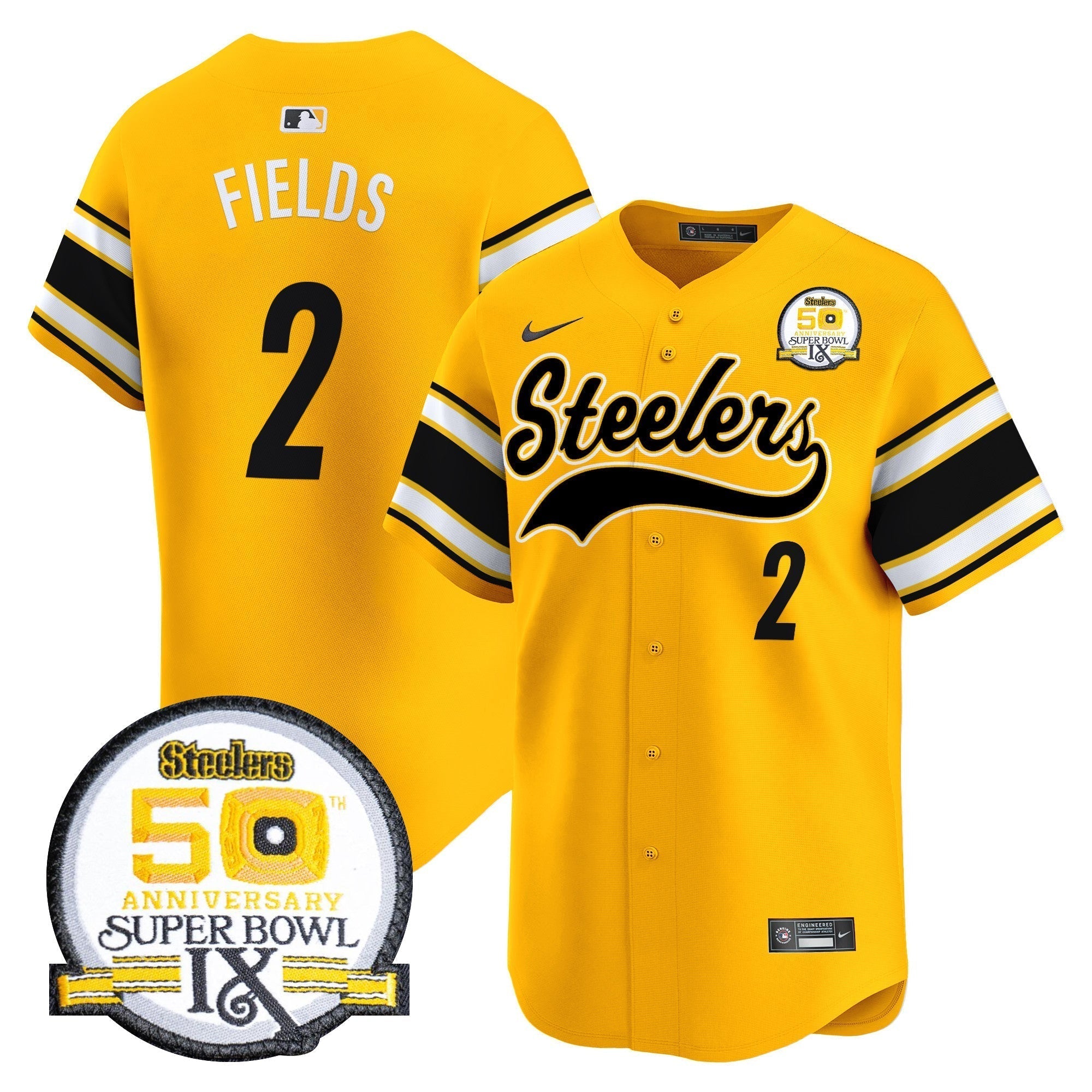 Steelers 50th Anniversary Of Super Bowl IX Patch Vapor Premier Baseball Jersey - Stitched