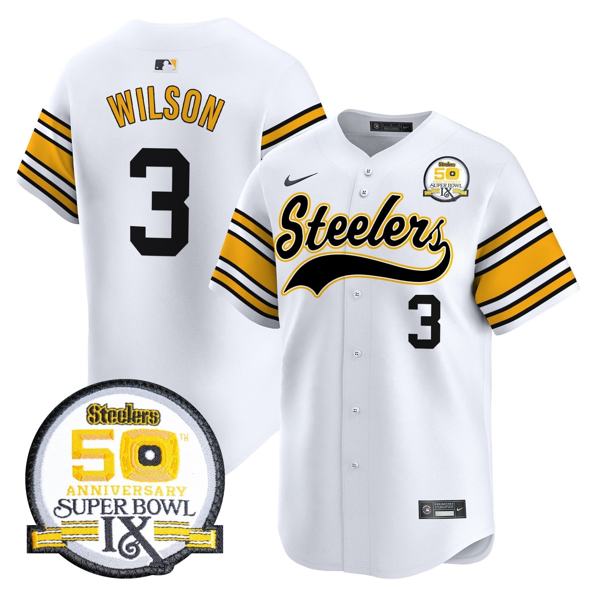 Steelers 50th Anniversary Of Super Bowl IX Patch Vapor Premier Baseball Jersey - Stitched