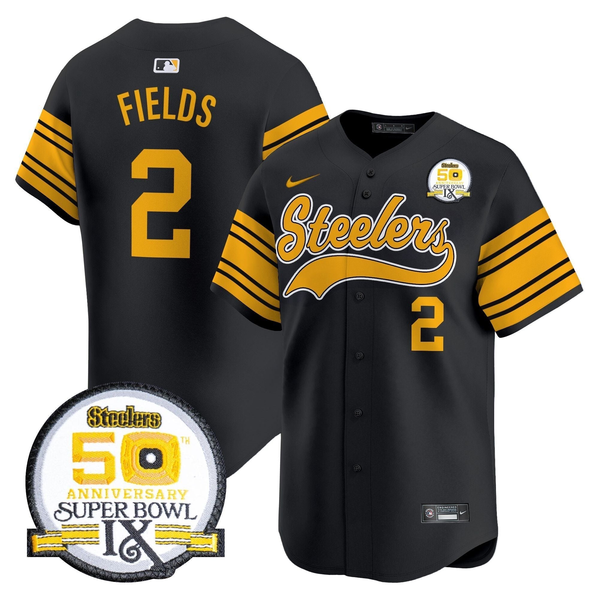 Steelers 50th Anniversary Of Super Bowl IX Patch Vapor Premier Baseball Jersey - Stitched