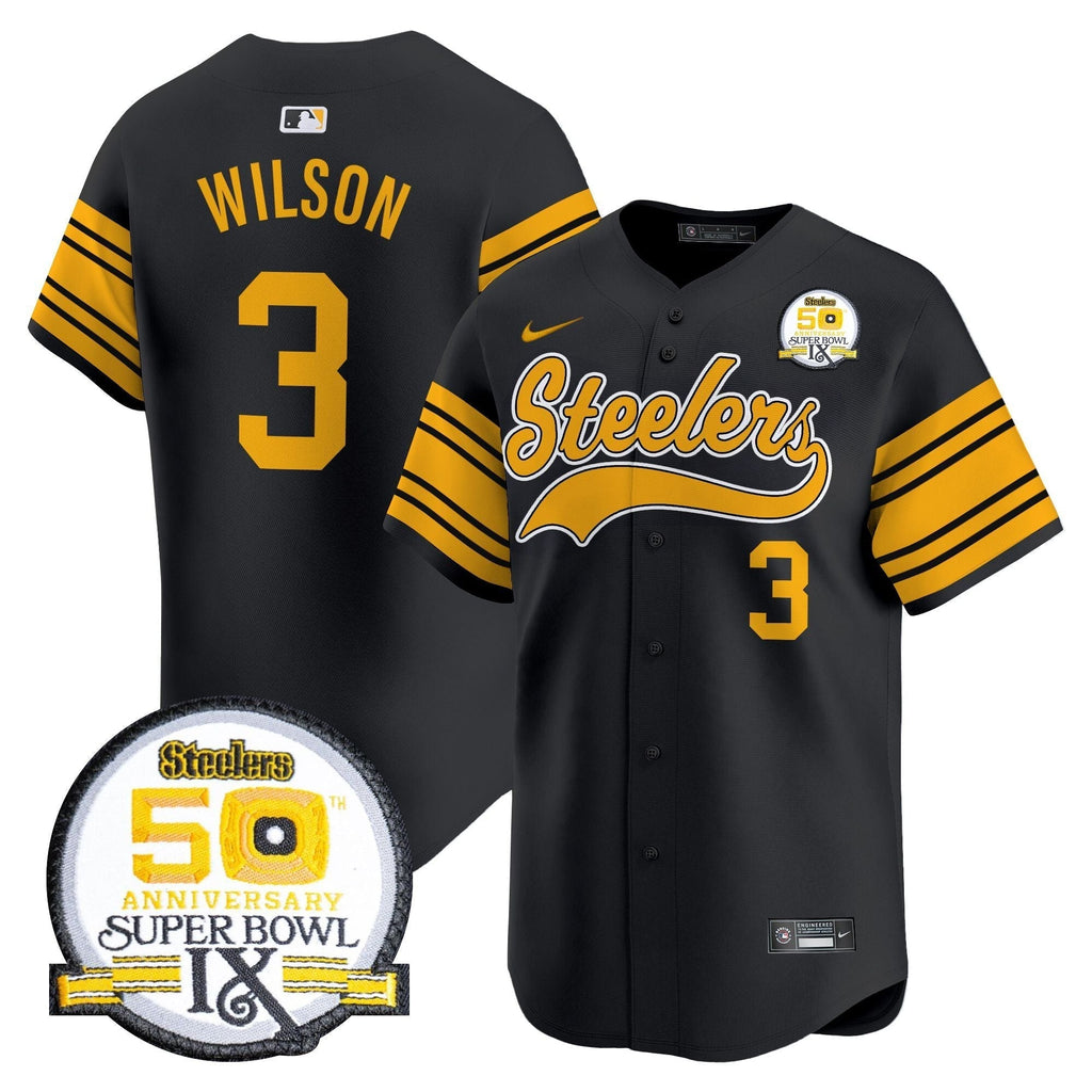 Steelers 50th Anniversary Of Super Bowl IX Patch Vapor Premier Baseball Jersey - Stitched