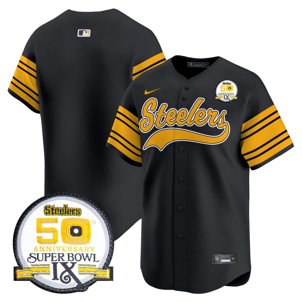 Steelers 50th Anniversary Of Super Bowl IX Patch Vapor Premier Baseball Jersey - Stitched