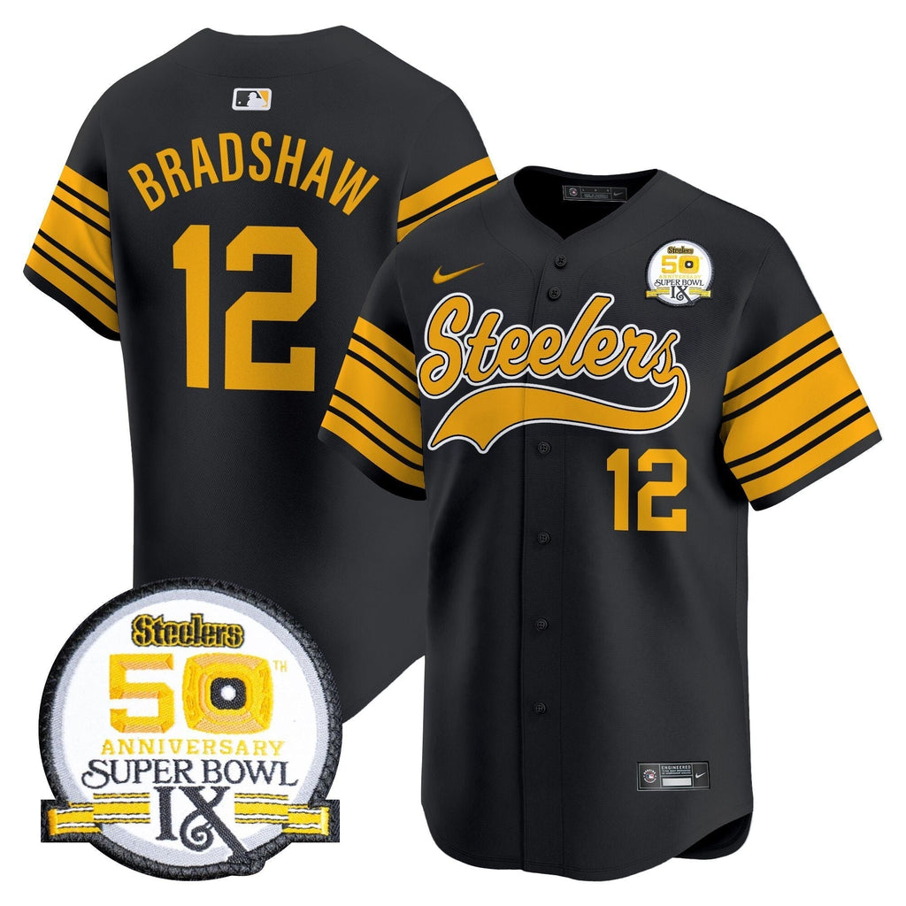 Steelers 50th Anniversary Of Super Bowl IX Patch Vapor Premier Baseball Jersey - Stitched