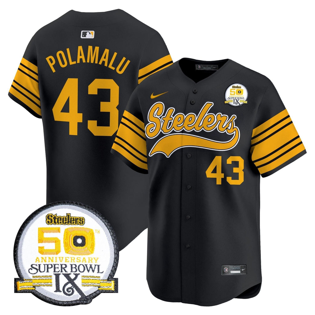 Steelers 50th Anniversary Of Super Bowl IX Patch Vapor Premier Baseball Jersey - Stitched