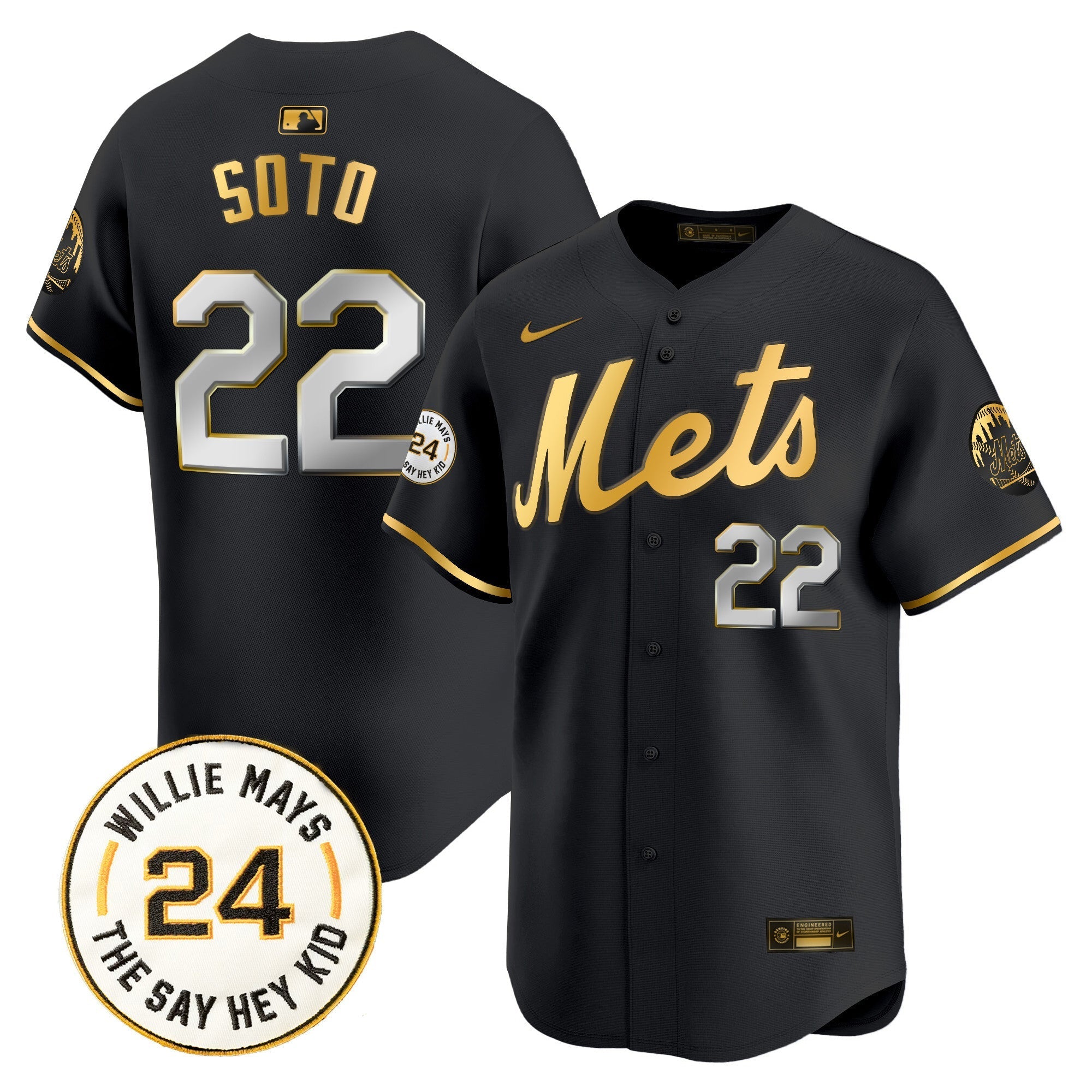 Mets Willie Mays Patch Vapor Premier Limited Jersey - Stitched
