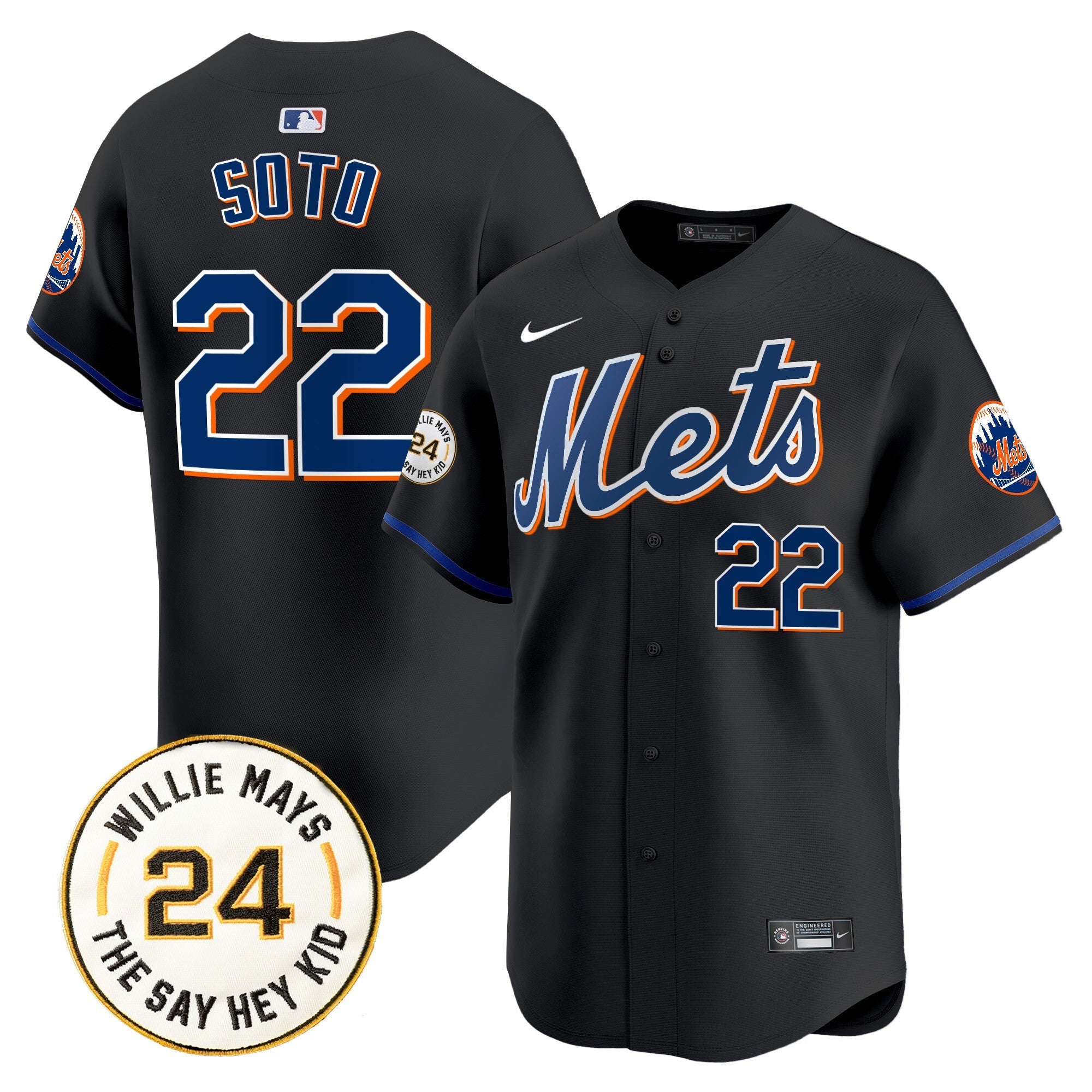 Mets Willie Mays Patch Vapor Premier Limited Jersey - Stitched