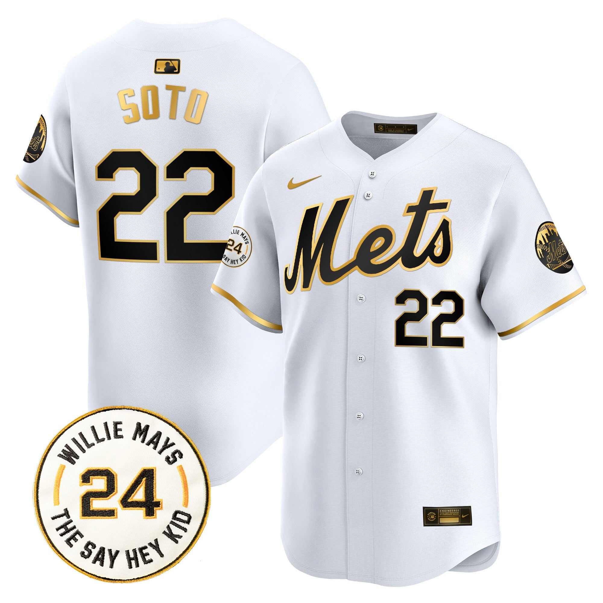 Mets Willie Mays Patch Vapor Premier Limited Jersey - Stitched