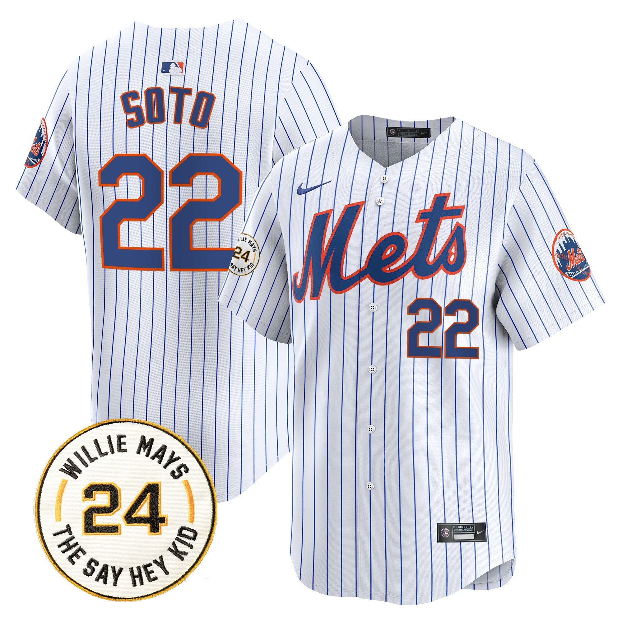 Mets Willie Mays Patch Vapor Premier Limited Jersey - Stitched