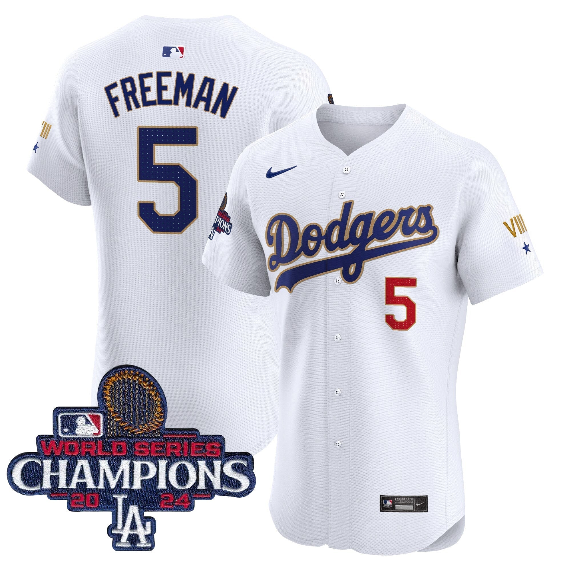 Dodgers 2024 World Series Champions Gold Trim Vapor Premier Elite Jersey V3 - Stitched