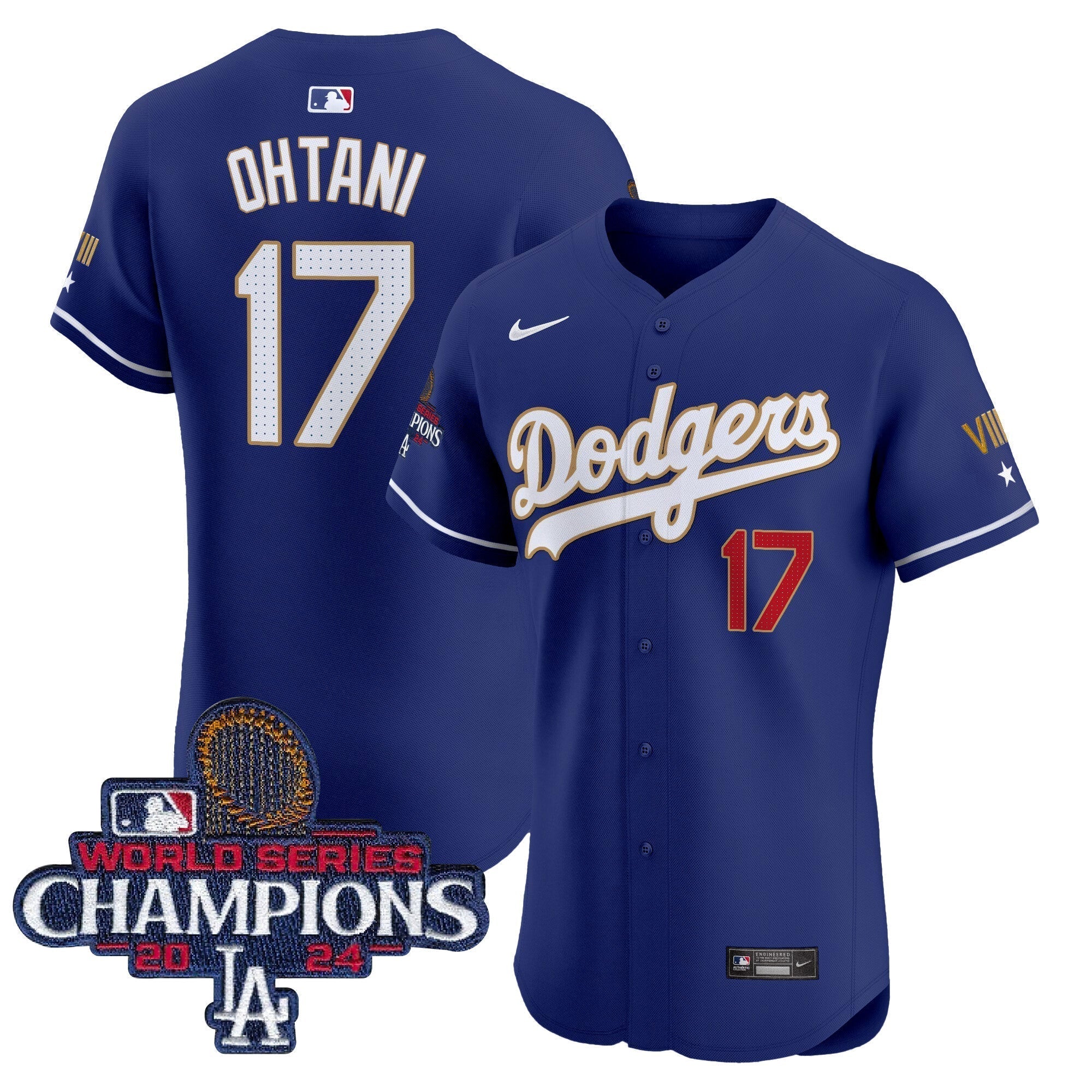 Dodgers 2024 World Series Champions Gold Trim Vapor Premier Elite Jersey V3 - Stitched
