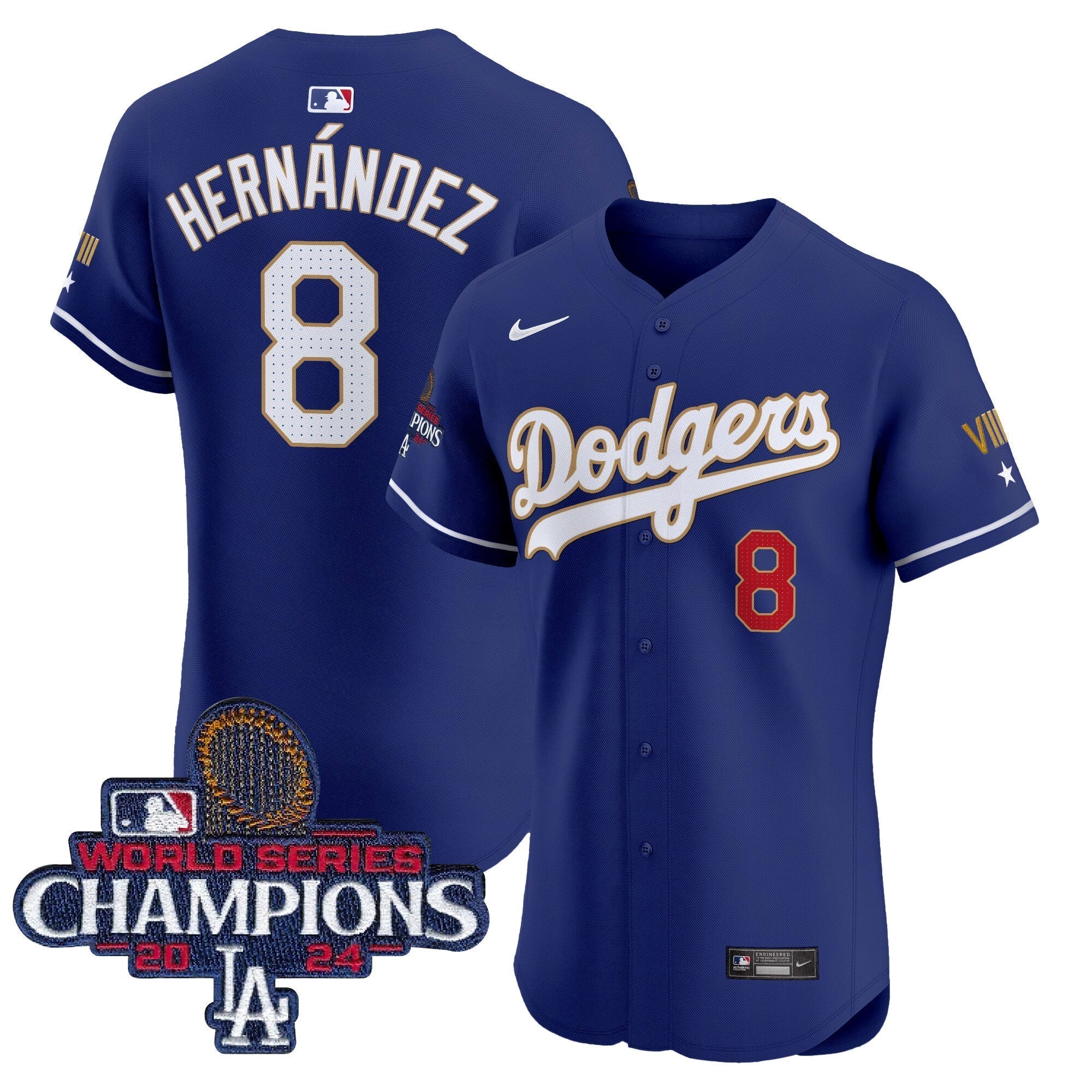 Dodgers 2024 World Series Champions Gold Trim Vapor Premier Elite Jersey V3 - Stitched