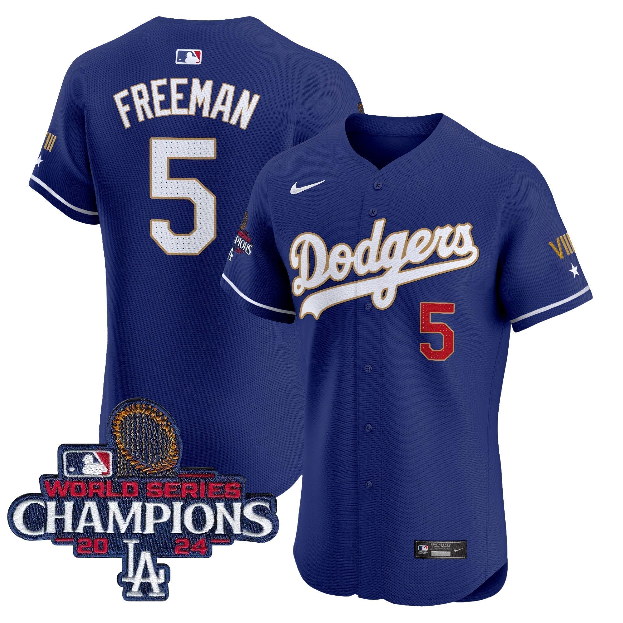 Dodgers 2024 World Series Champions Gold Trim Vapor Premier Elite Jersey V3 - Stitched