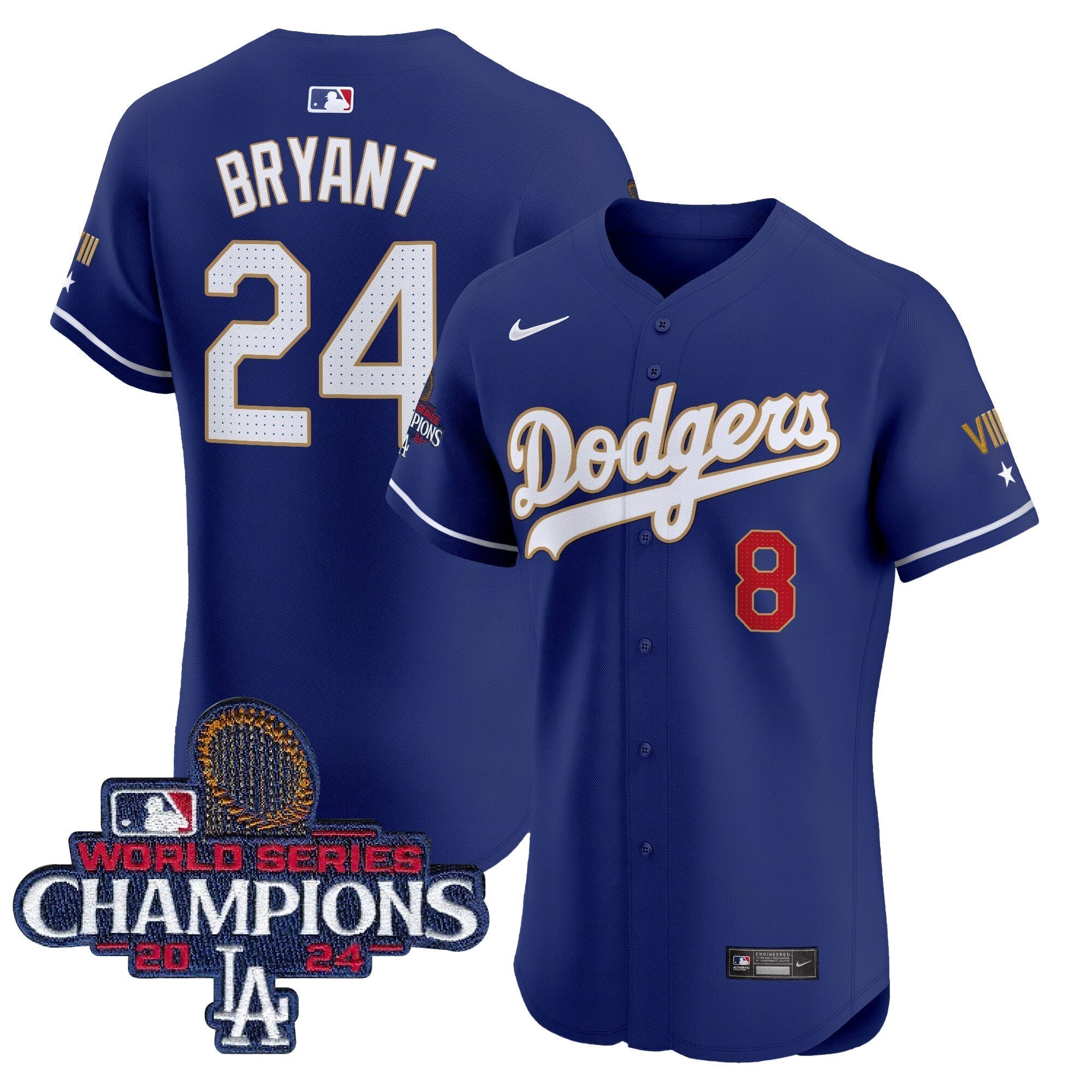 Dodgers 2024 World Series Champions Gold Trim Vapor Premier Elite Jersey V3 - Stitched