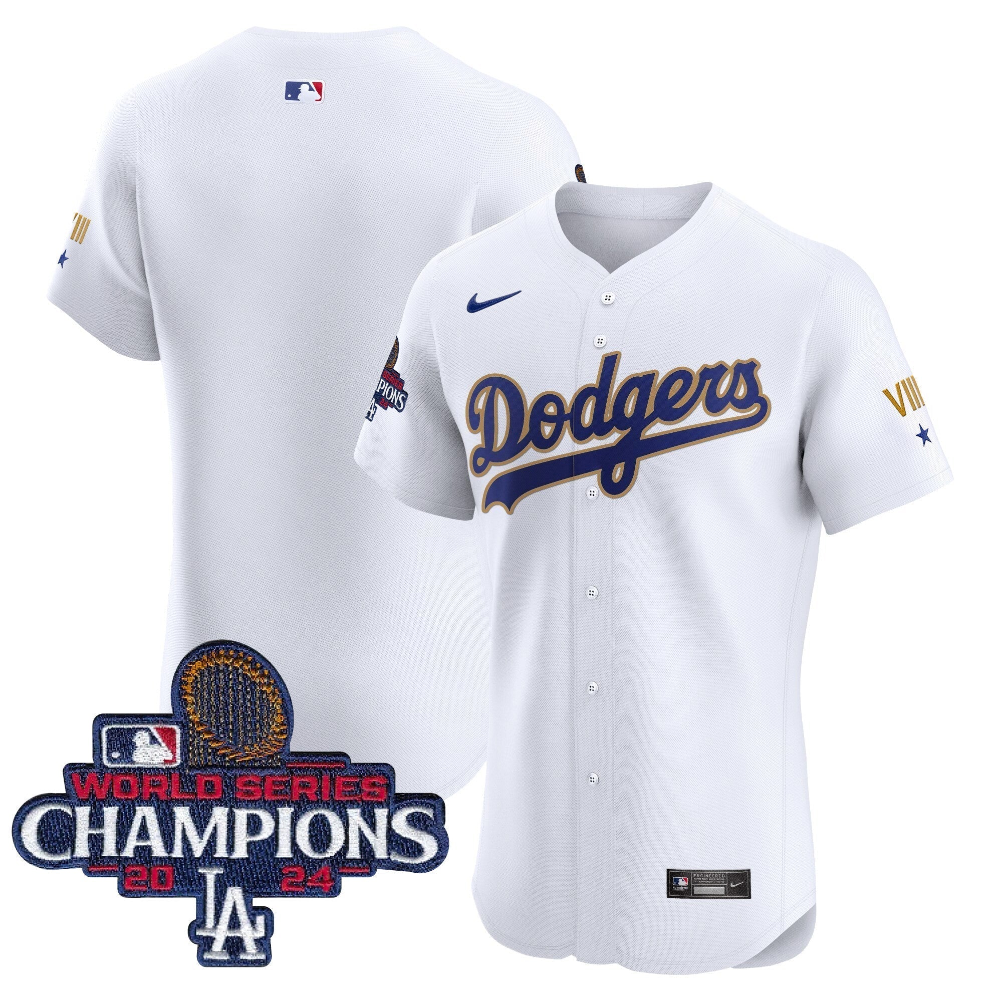 Dodgers 2024 World Series Champions Gold Trim Vapor Premier Elite Jersey V3 - Stitched